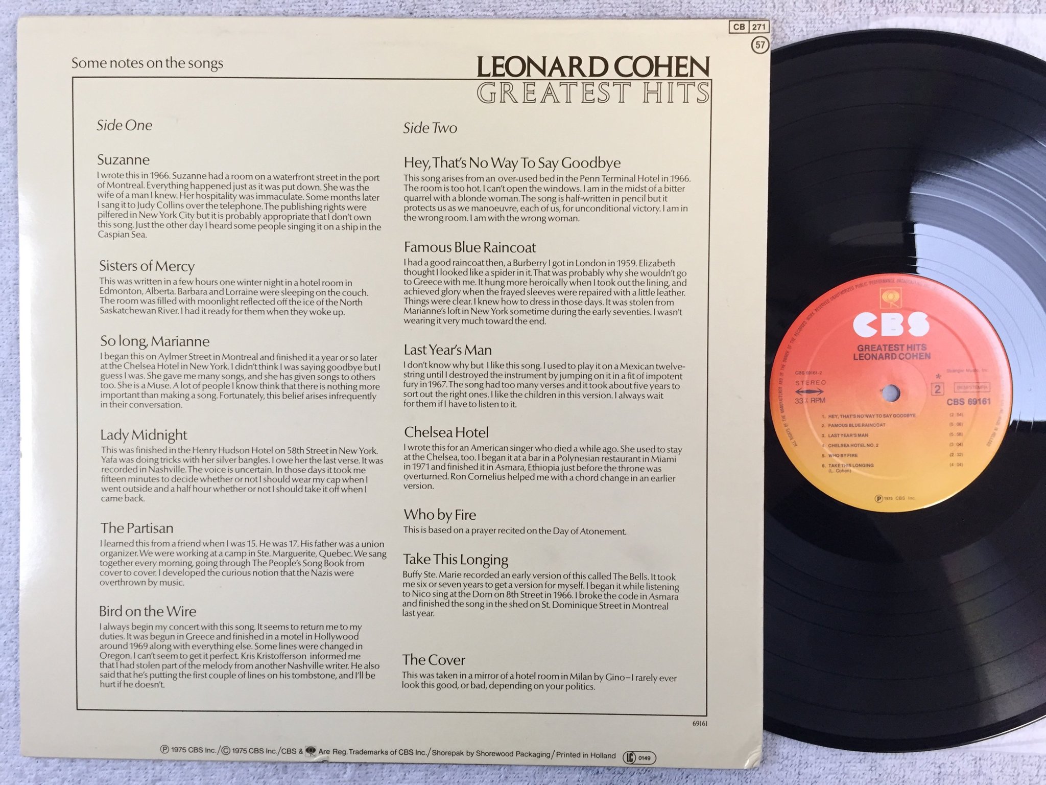 Omslagsbild för skivan LEONARD COHEN greatest hits LP -75 Hol CBS 69161