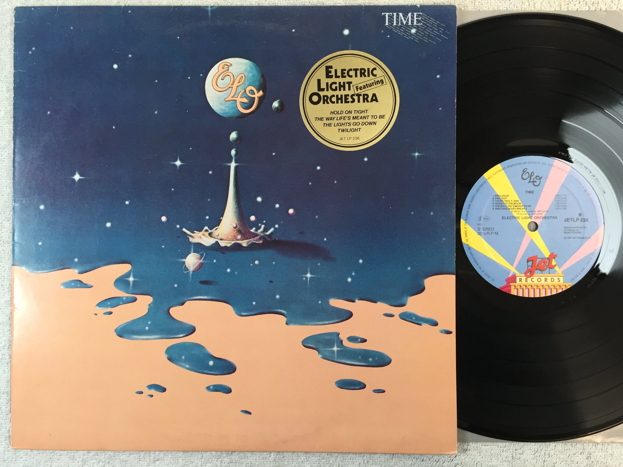Omslagsbild för skivan ELECTRIC LIGHT ORCHESTRA time LP Hol JET RECORDS JETLP 236