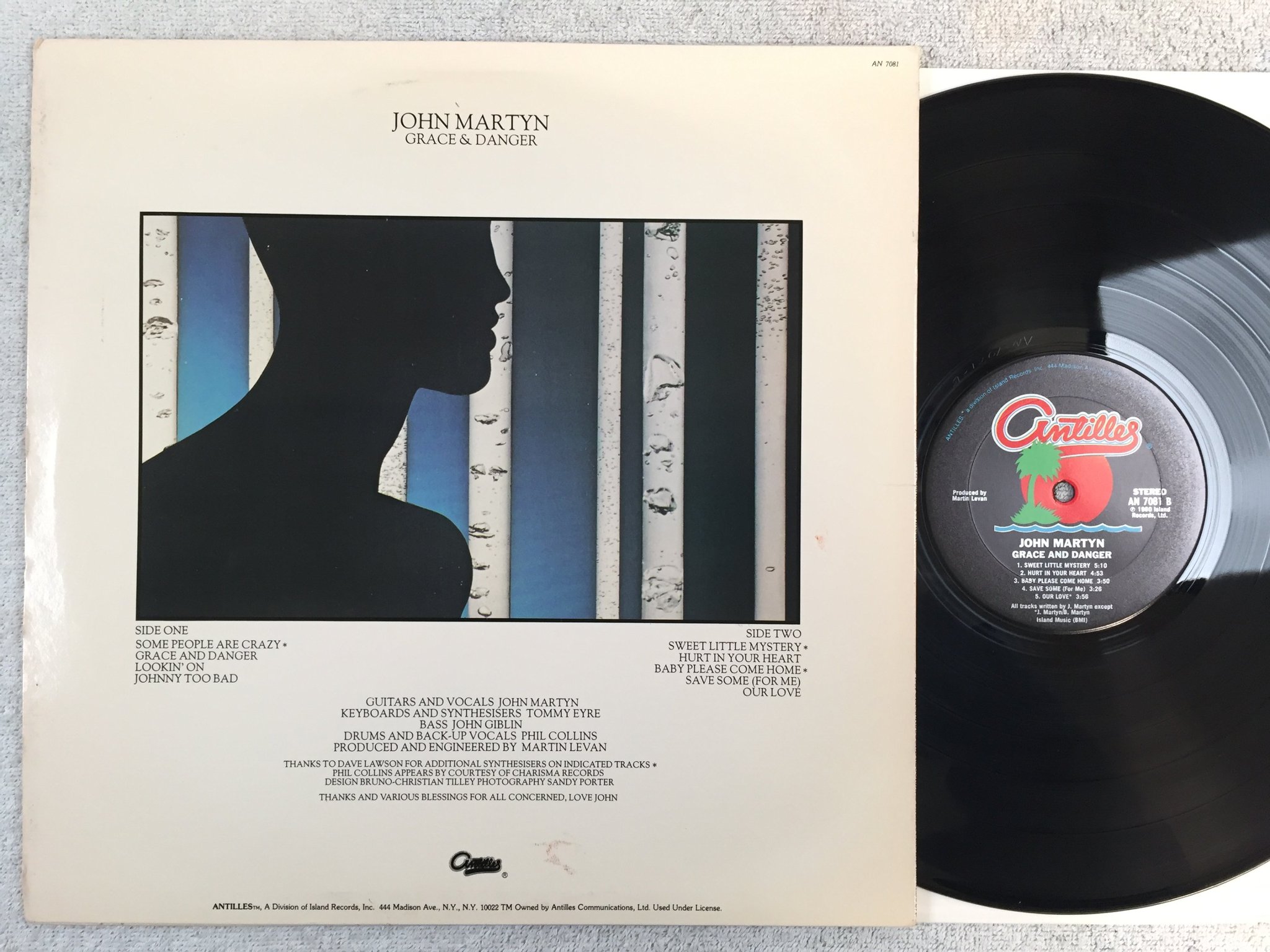Omslagsbild för skivan JOHN MARTYN grace and danger LP -80 US ANTILLES AN 7081