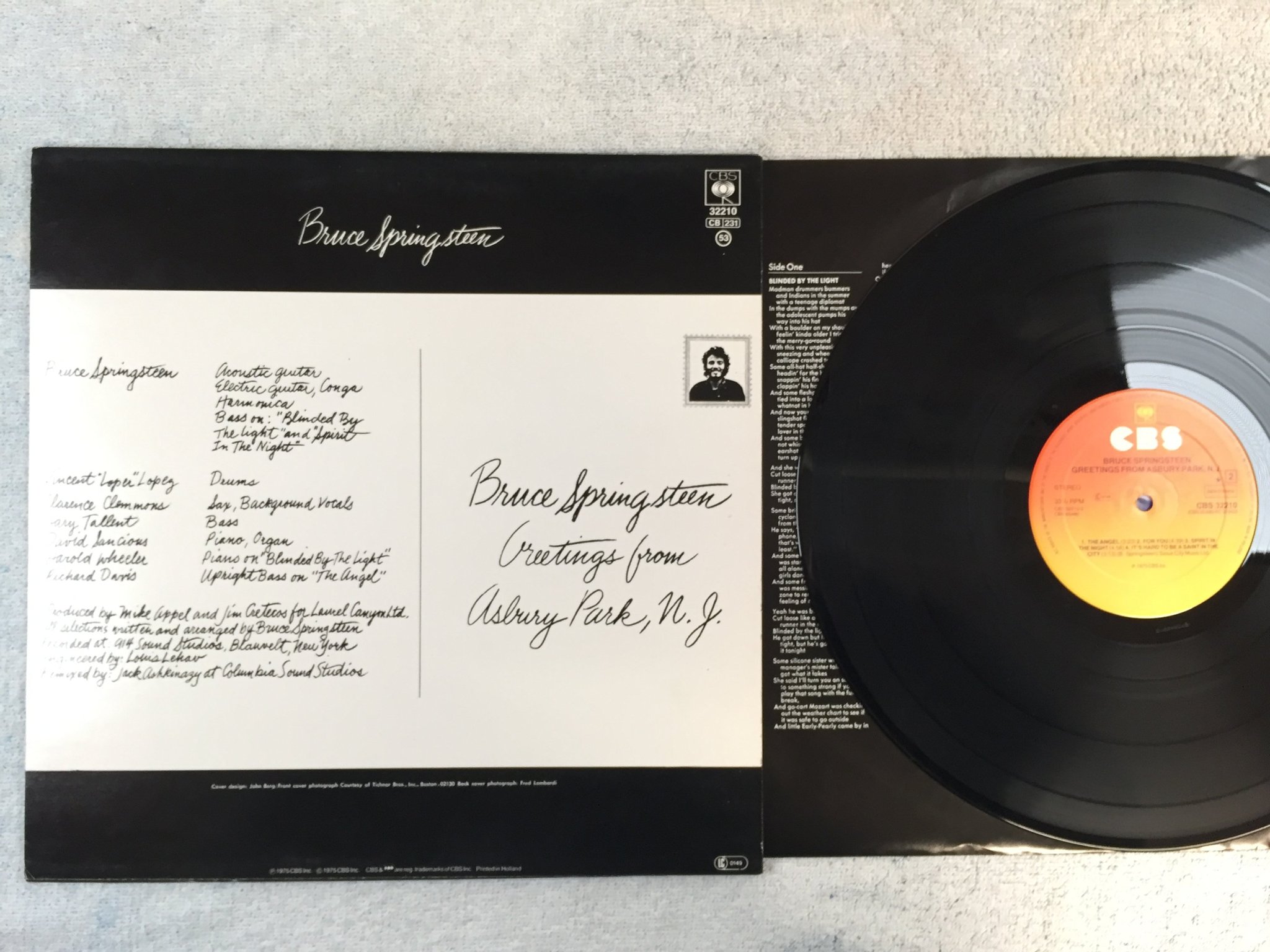Omslagsbild för skivan BRUCE SPRINGSTEEN greetings from Asbury Park N.J. LP -75 Hol CBS 32210