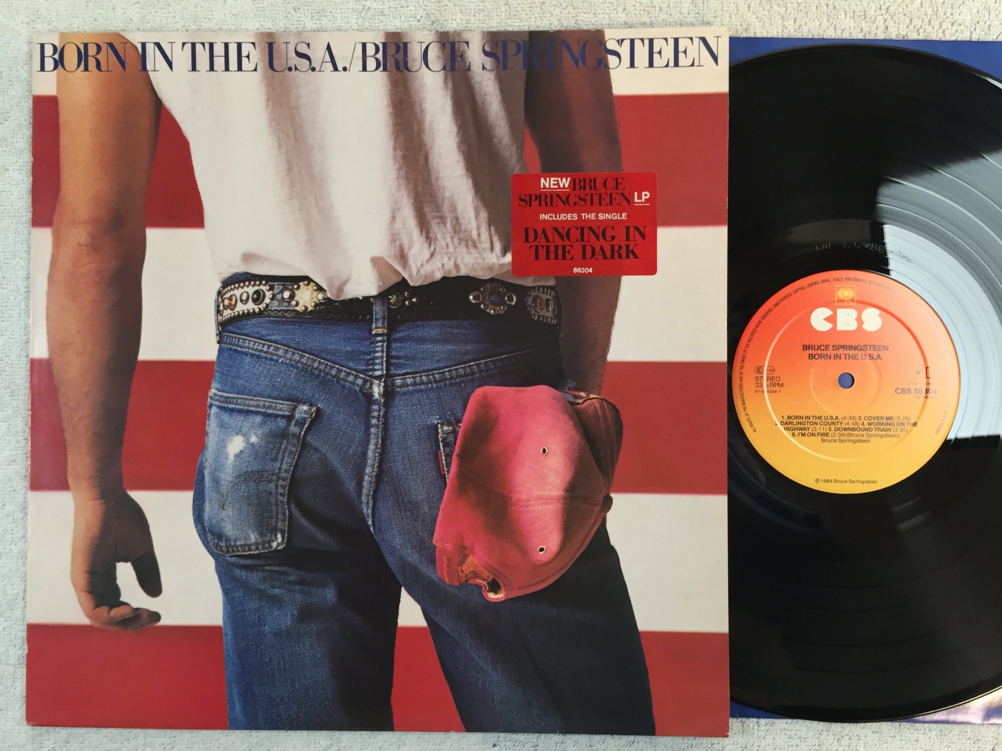 Omslagsbild för skivan BRUCE SPRINGSTEEN born in the U.S.A. LP -84 Hol CBS 86304