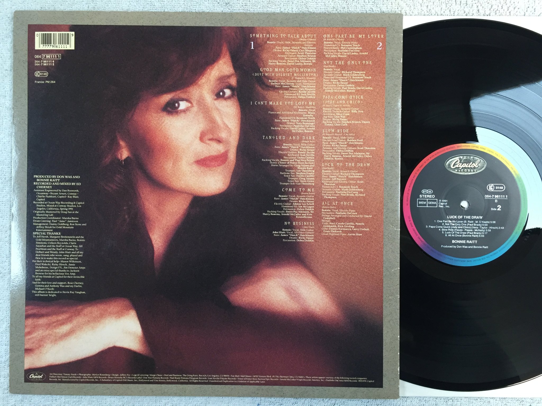 Omslagsbild för skivan BONNIE RAITT luck of the draw LP -91 Ger "I CAN'T MAKE YOU LOVE ME" ! ! ! 