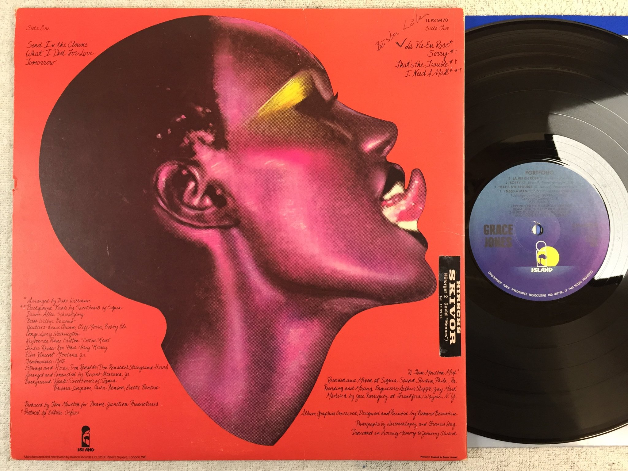Omslagsbild för skivan GRACE JONES portfolio LP -77 ncb ISLAND 9470