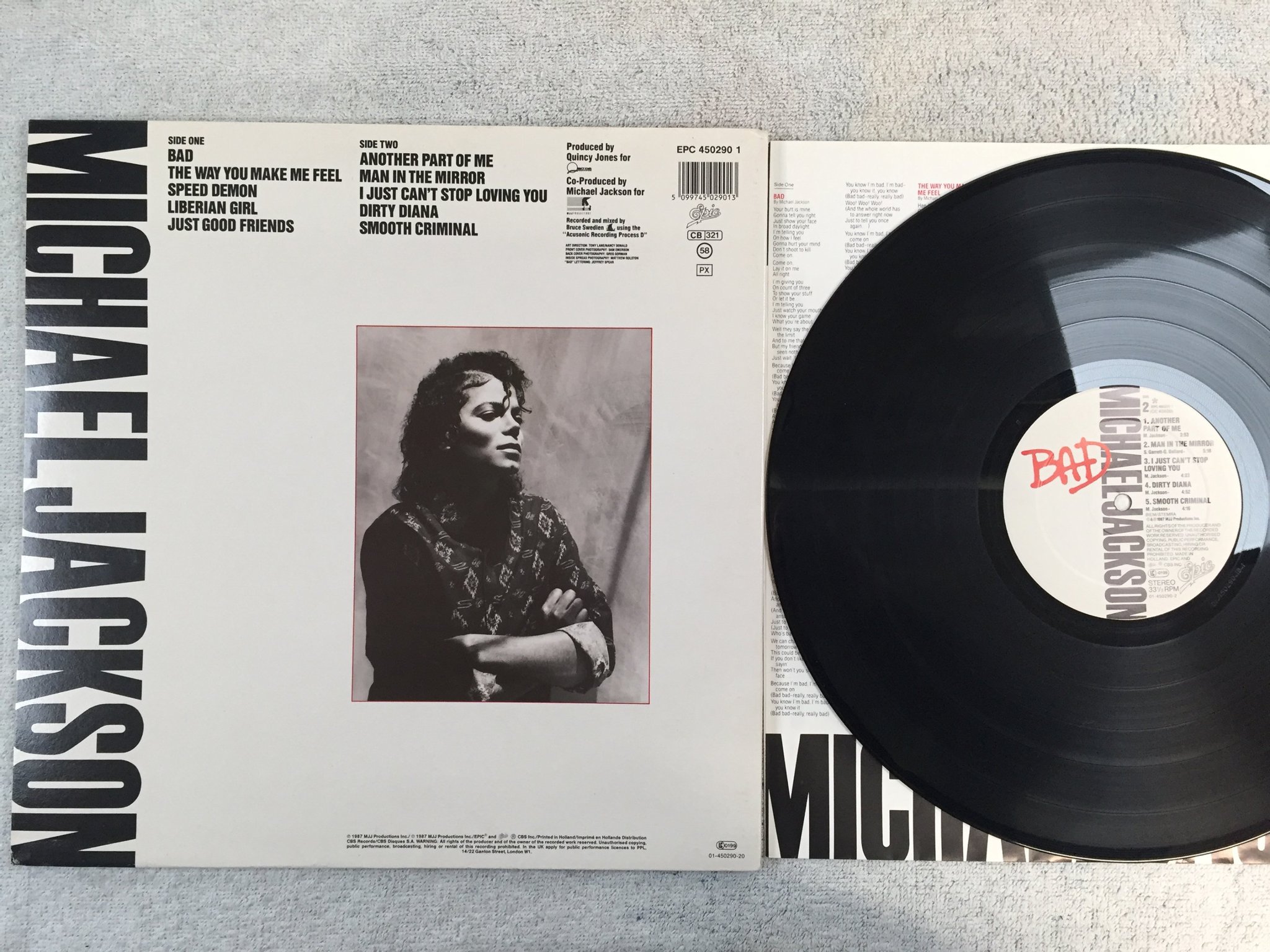 Omslagsbild för skivan MICHAEL JACKSON bad LP -87 Hol EPIC EPC 4502901