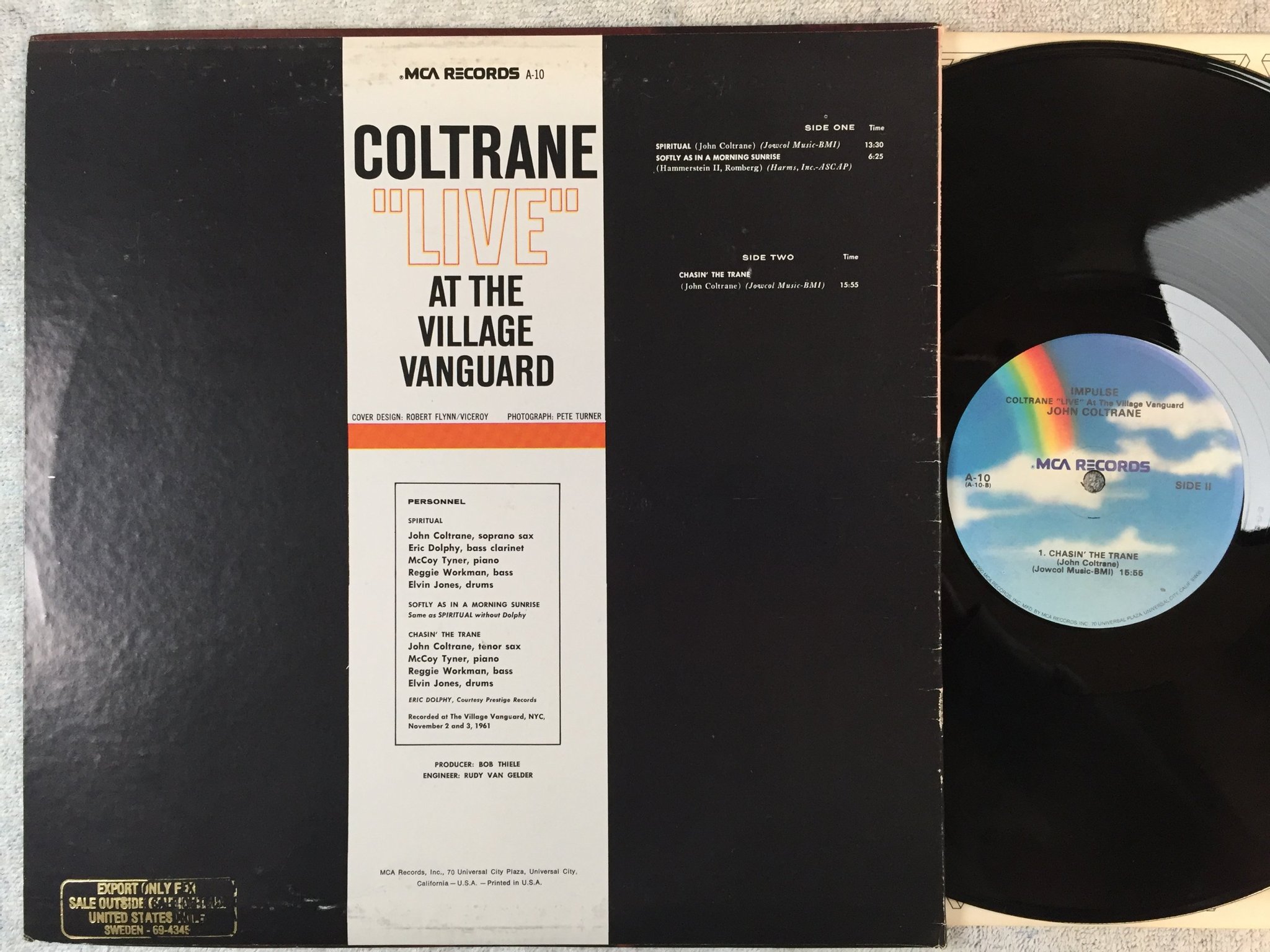 Omslagsbild för skivan JOHN COLTRANE live at the Village Vanguard LP US MCA A-10 