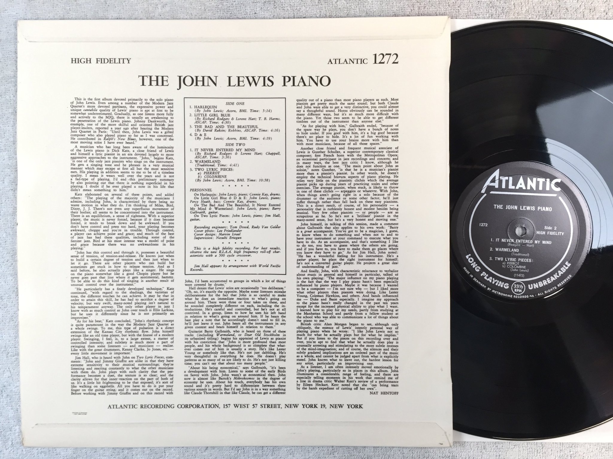 Omslagsbild för skivan JOHN LEWIS piano LP -57 Denmark ATLANTIC 1272