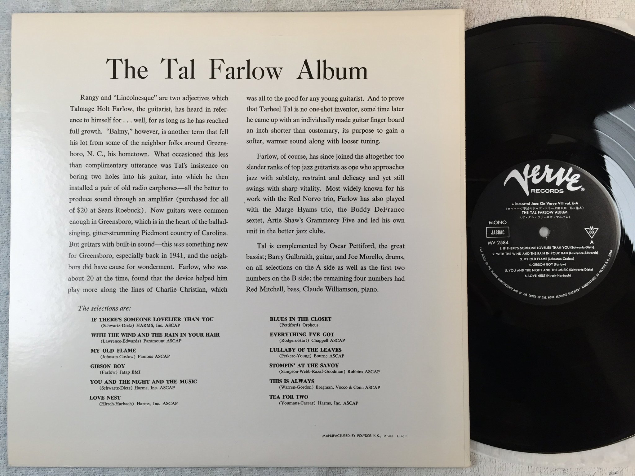 Omslagsbild för skivan THE TAL FARLOW ALBUM LP Japan VERVE MV 2584