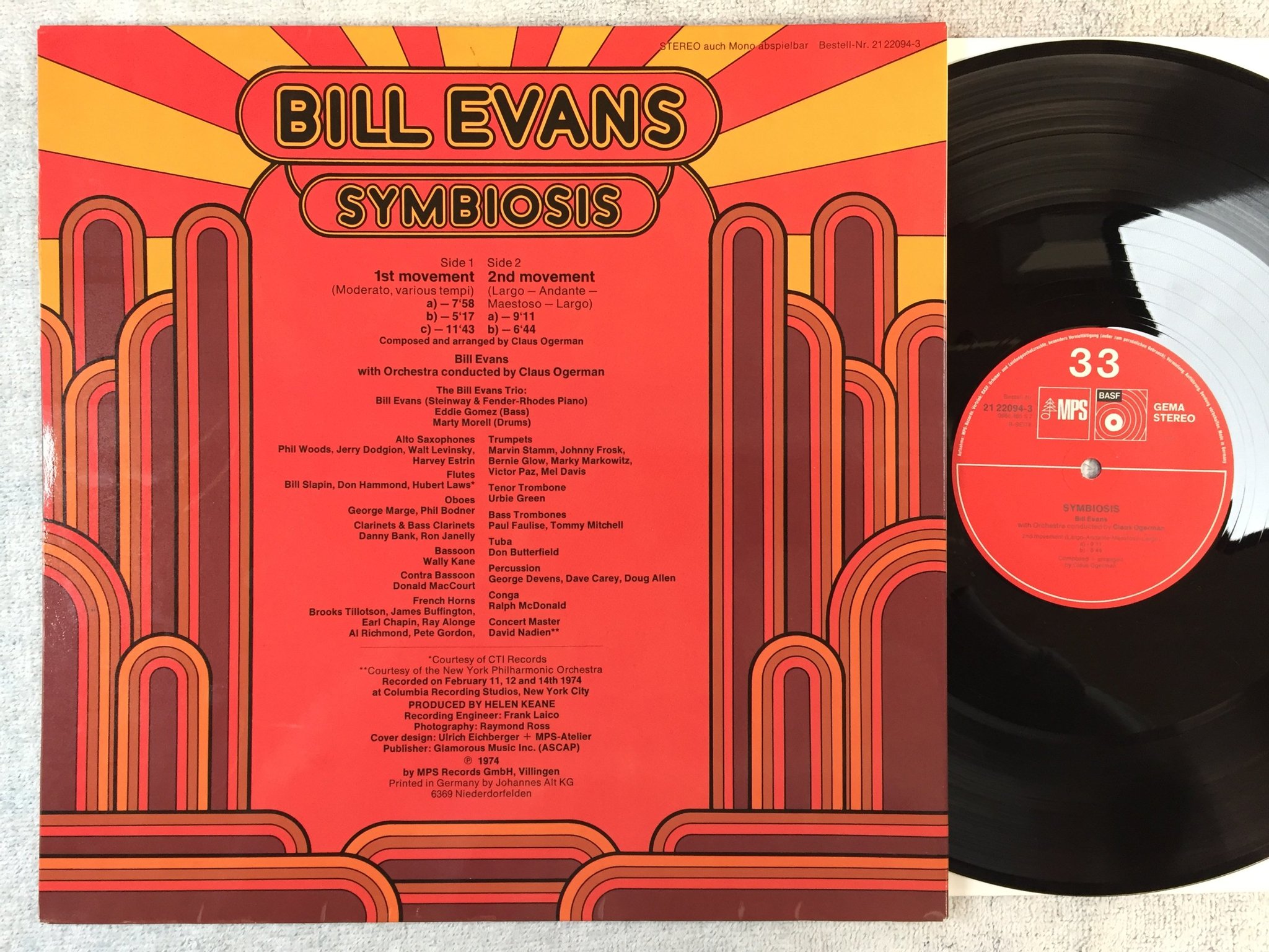 Omslagsbild för skivan BILL EVANS symbiosis LP -74 Ger MPS 21 22094-3