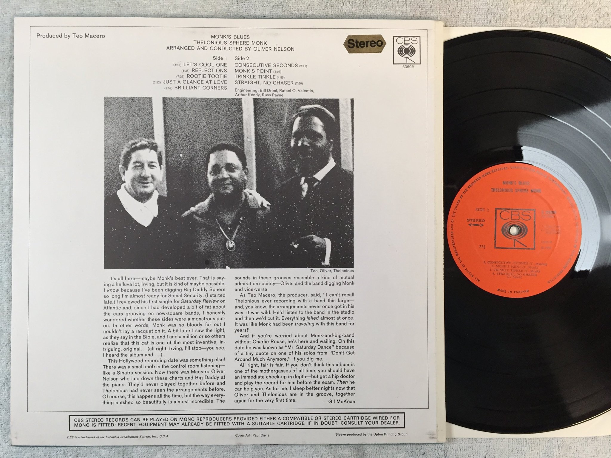 Omslagsbild för skivan THELONIOUS SPHERE MONK Monk's Blues LP -69 UK CBS 63609 