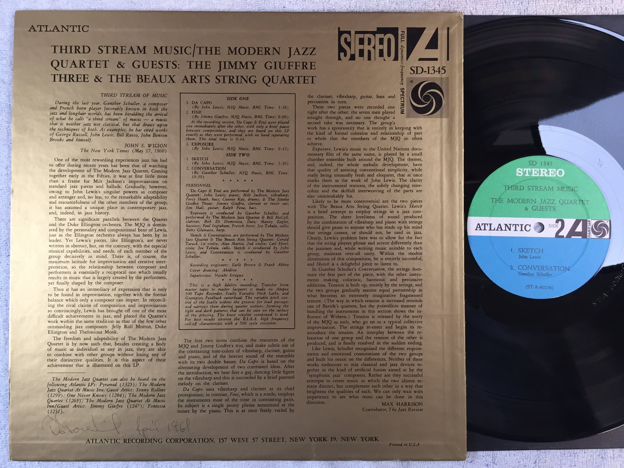 Omslagsbild för skivan THE MODERN JAZZ QUARTET & GUESTS third stream music  LP US ATLANTIC SD 1468