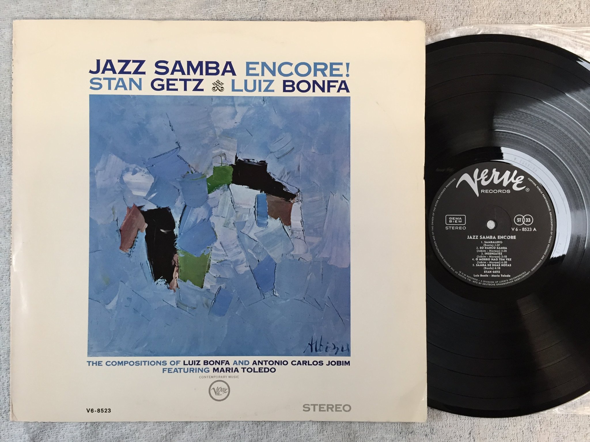 Omslagsbild för skivan STAN GETZ / LUIZ BONFA  jazz samba encore LP -63 Ger VERVE V6-8523