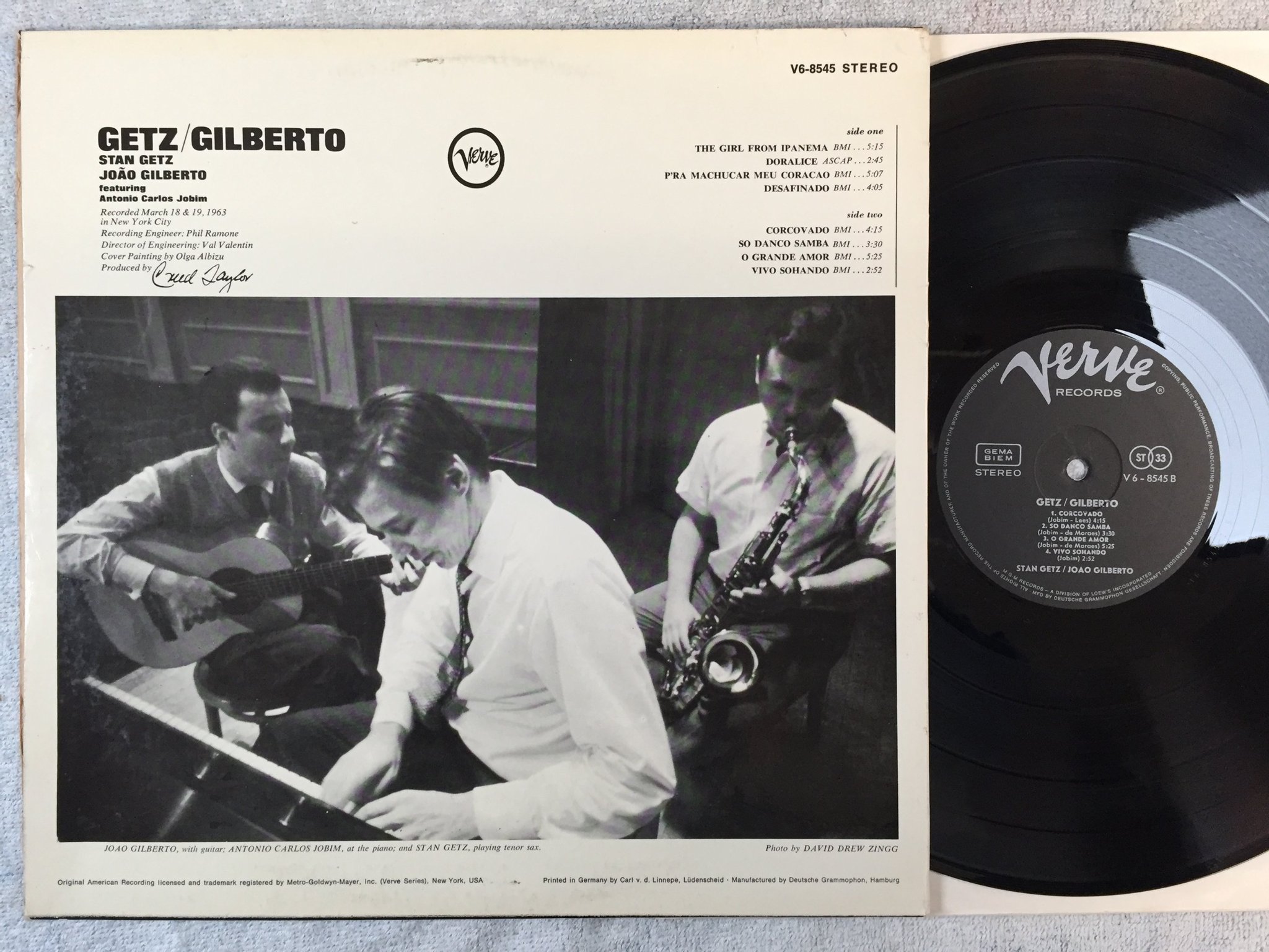 Omslagsbild för skivan STAN GETZ / JOAO GILBERTO LP -64 Ger VERVE V6-8545