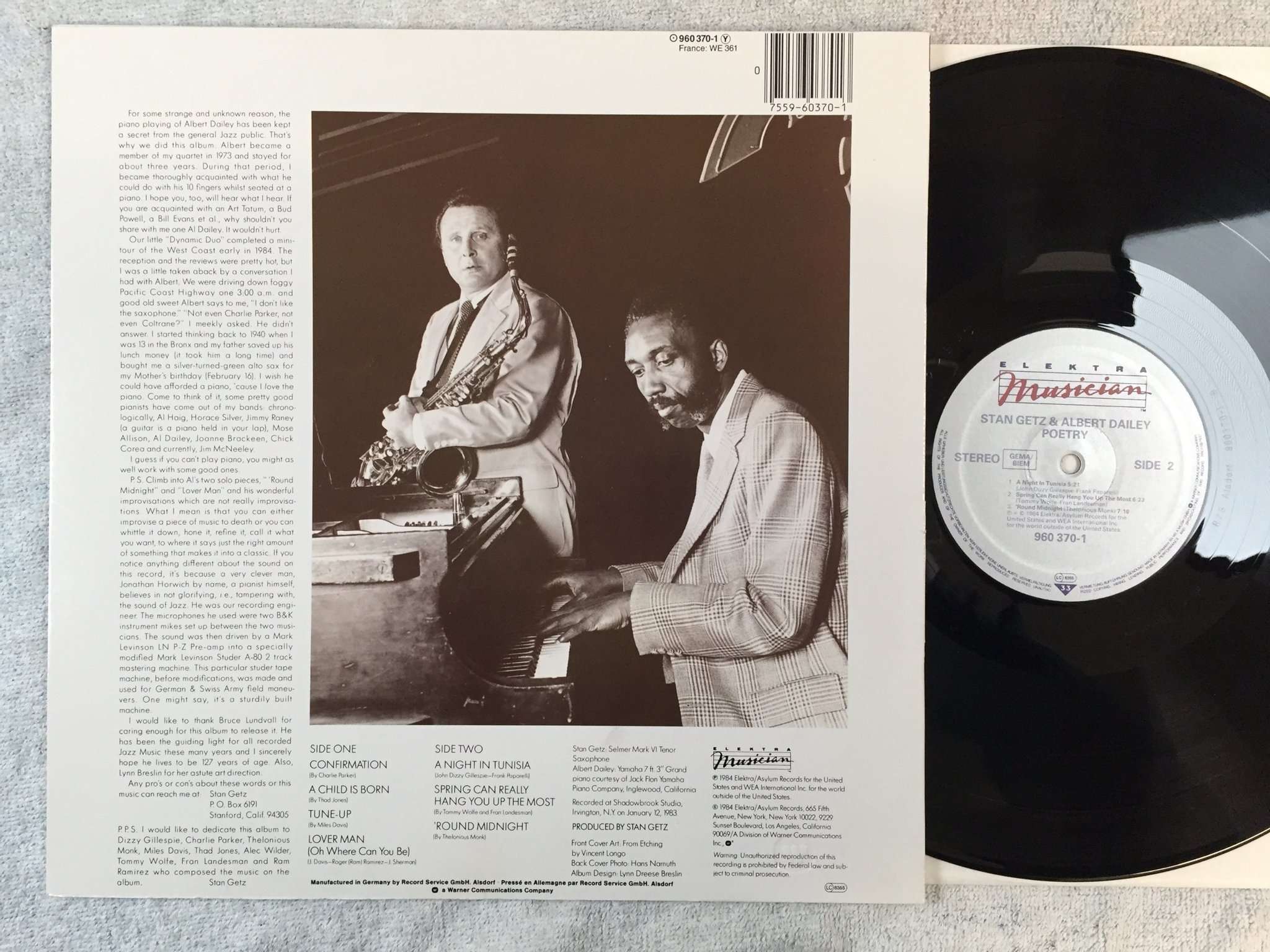 Omslagsbild för skivan STAN GETZ & ALBERT DAILEY poetry LP -84 Ger ELEKTRA 960370-1