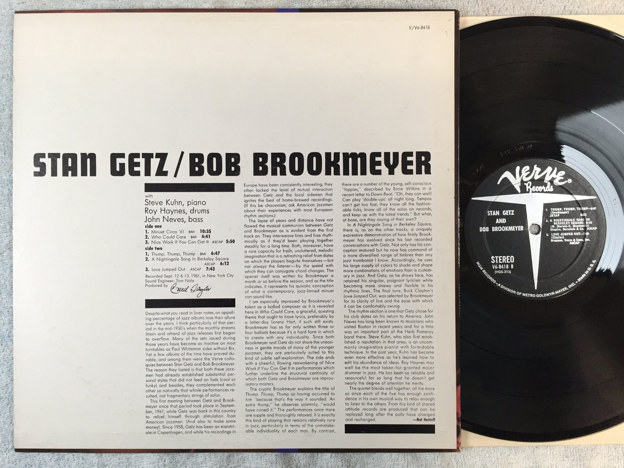Omslagsbild för skivan STAN GETZ & BOB BROOKMEYER LP -61 US deep grooved VERVE V6-8418