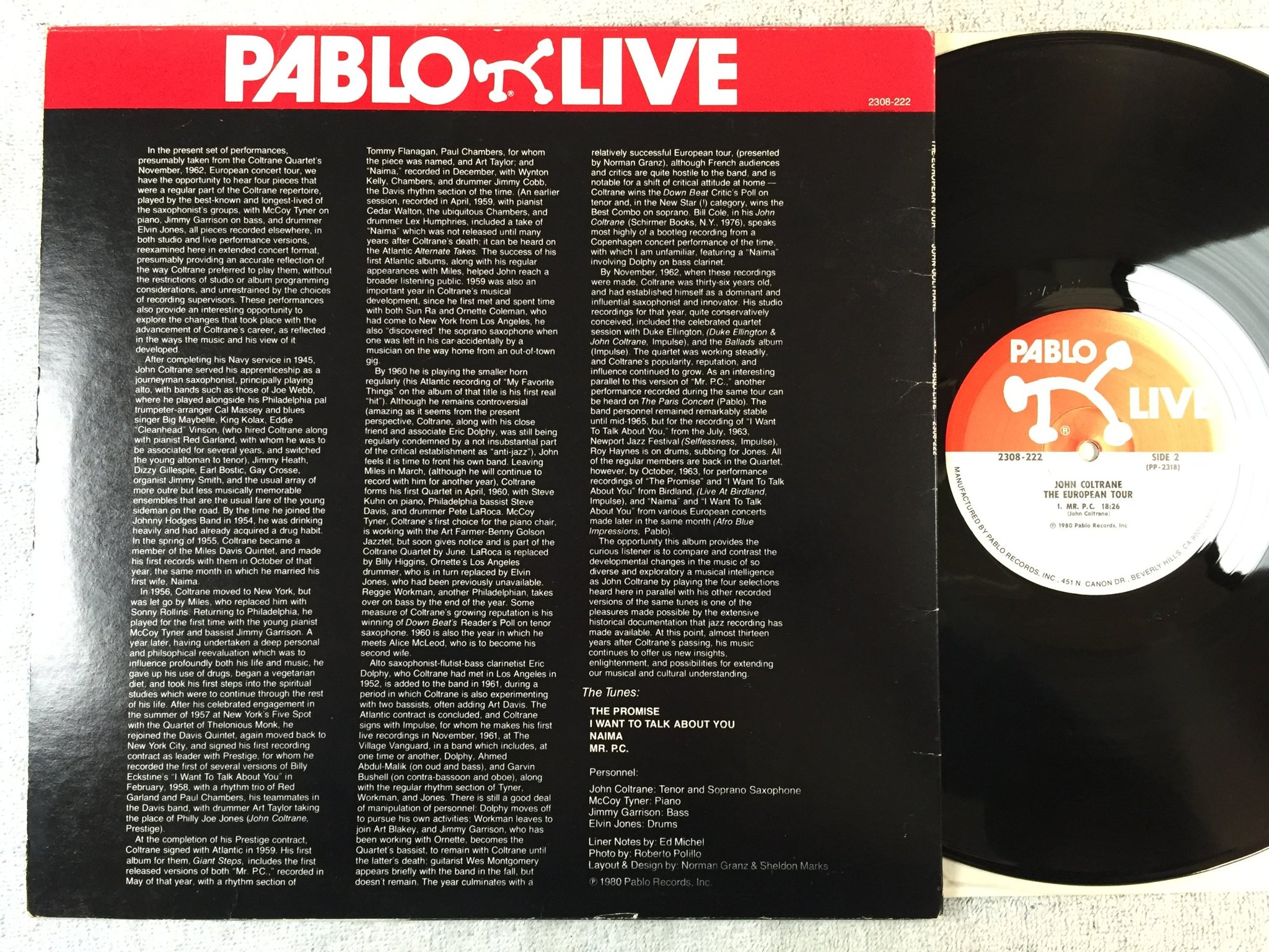 Omslagsbild för skivan JOHN COLTRANE the european tour LP -80 US PABLO LOVE 2308-222