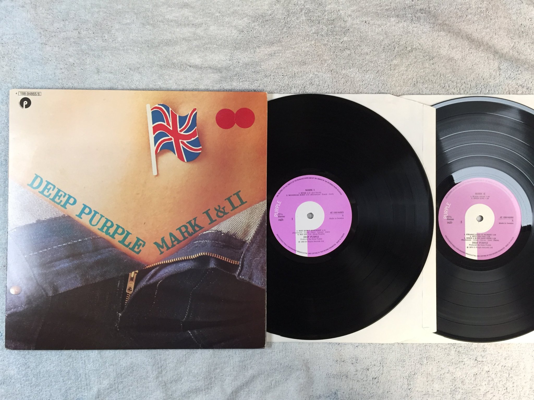 Omslagsbild för skivan DEEP PURPLE mark I & II 2xLP -73 Swe PURPLE 4E 188-94866