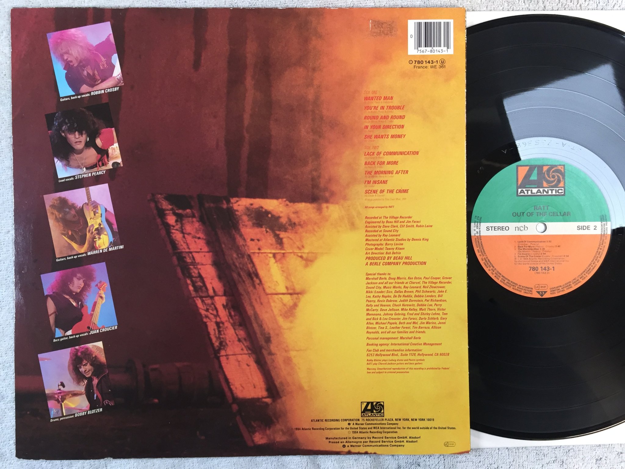 Omslagsbild för skivan RATT out of the cellar LP -84 ncb ATLANTIC 780 143-1