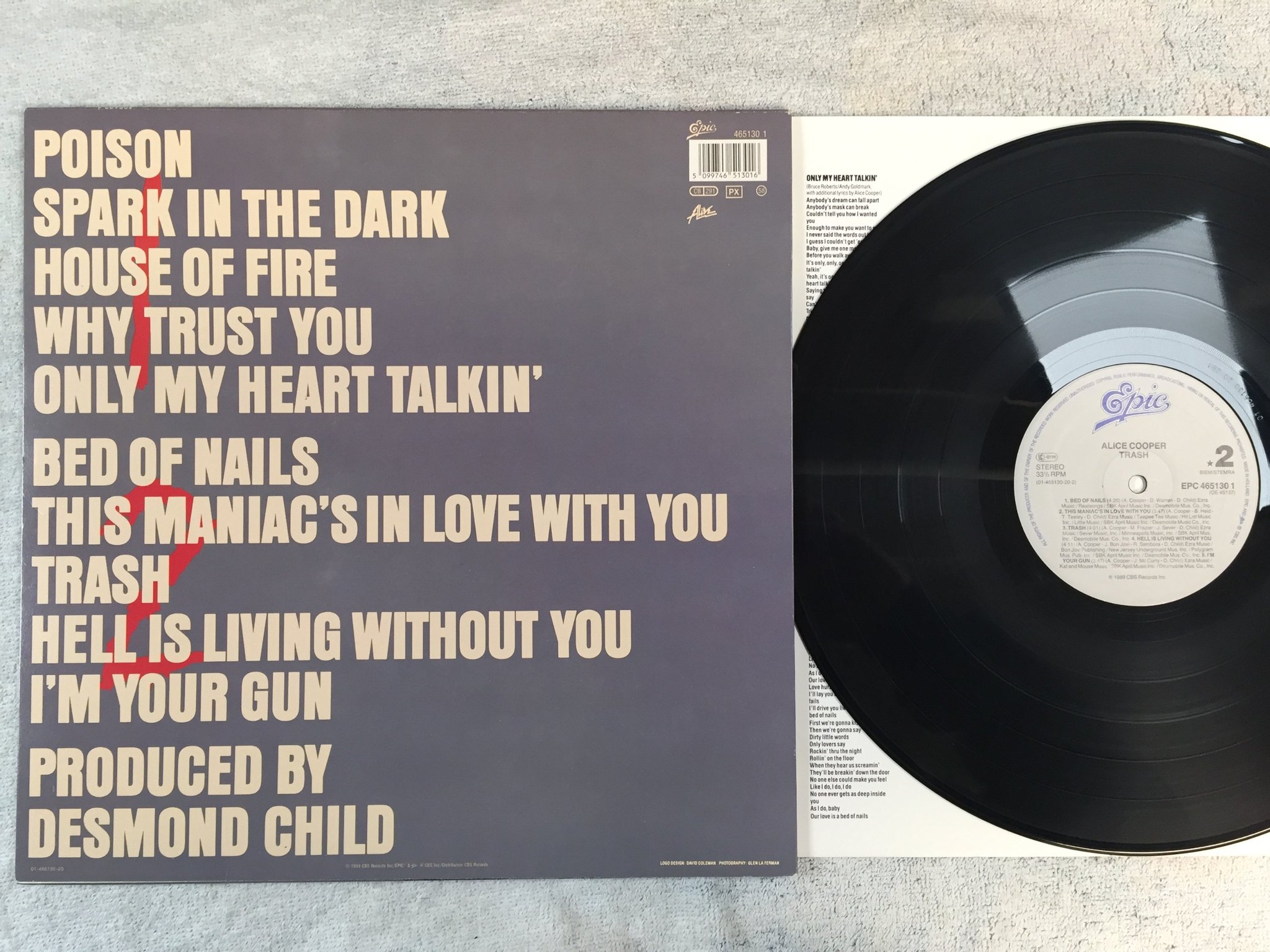 Omslagsbild för skivan ALICE COOPER trash LP -89 Hol EPIC EPC 4651301