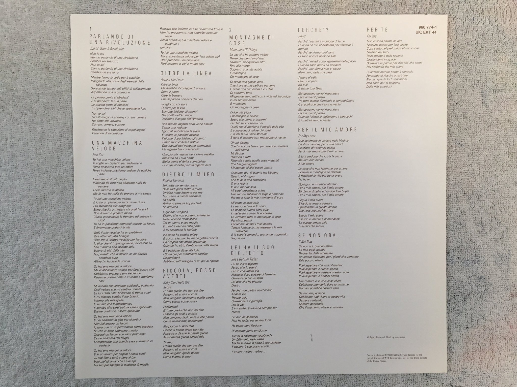 Omslagsbild för skivan TRACY CHAPMAN s/t LP -88 Ger ELEKTRA 960 774-1 "fast car" 