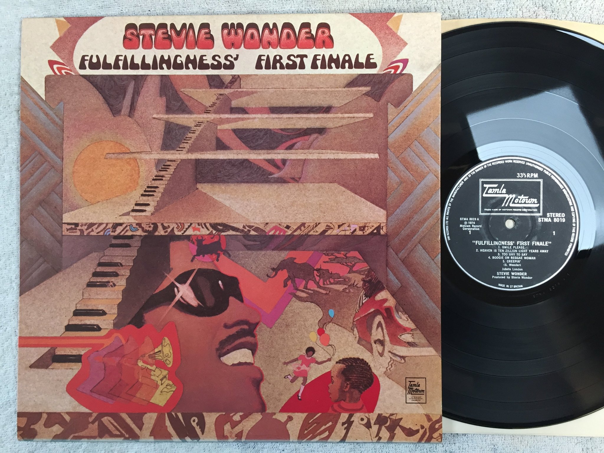 Omslagsbild för skivan STEVIE WONDER fulfillingness first finale LP -74 UK TAMLA MOTOWN STMA 8019