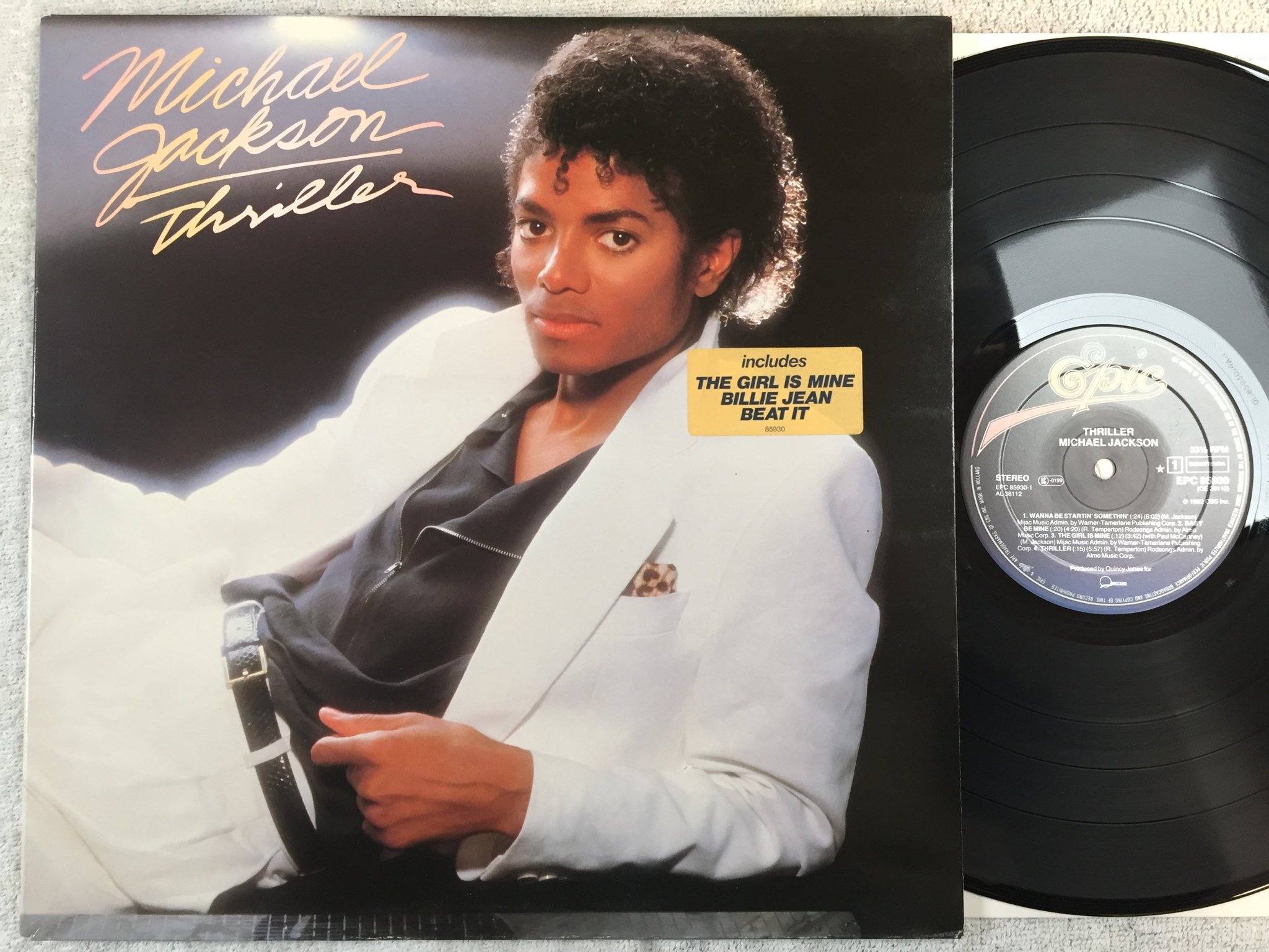 Omslagsbild för skivan MICHAEL JACKSON thriller LP -82 Hol EPIC EPC 85930