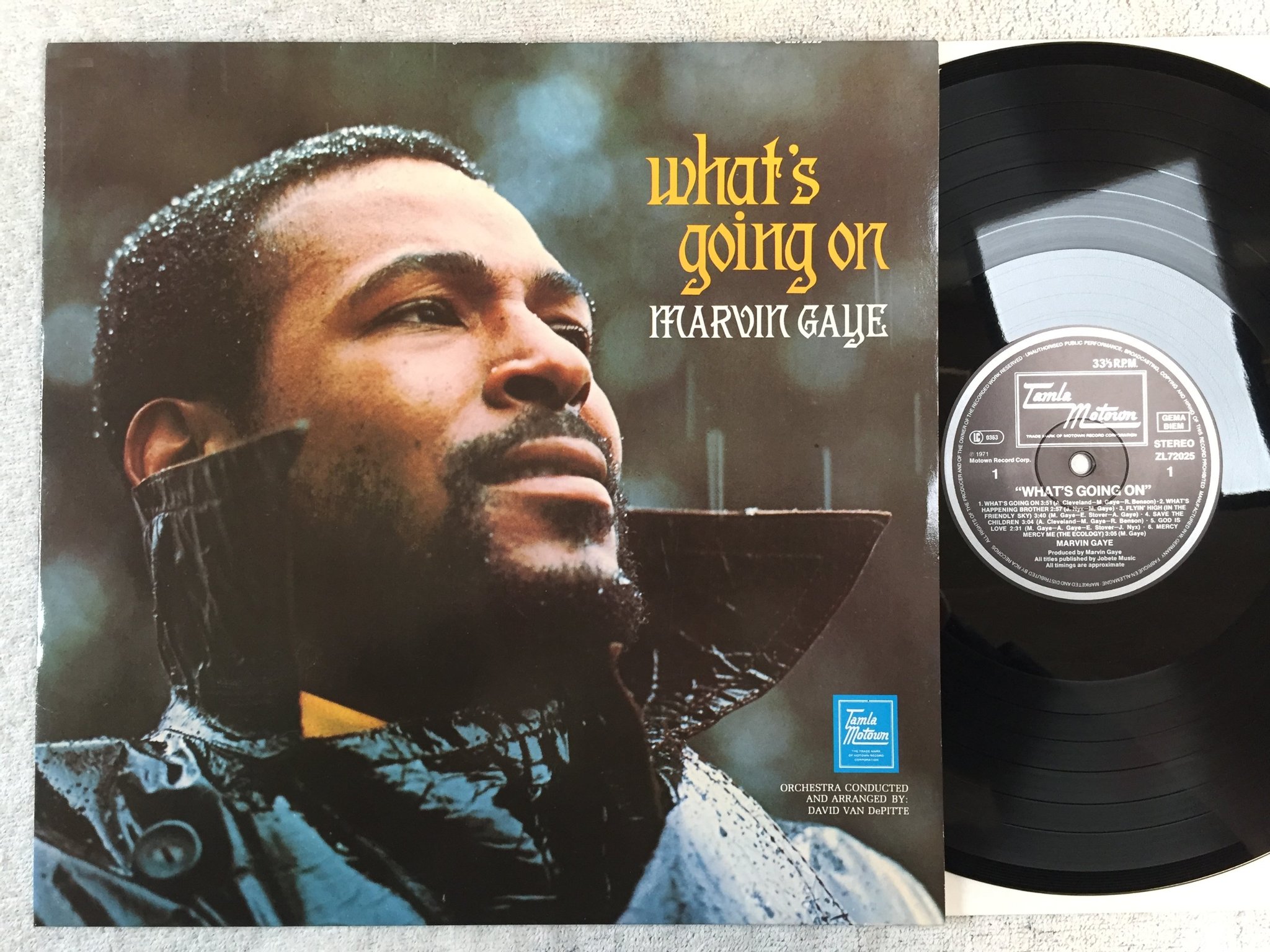 Omslagsbild för skivan MARVIN GAYE what's going on LP re Ger TAMLA MOTOWN ZL 72025 A soul masterpiece!