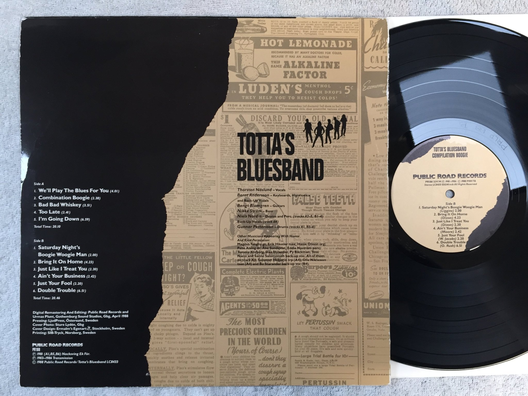 Omslagsbild för skivan TOTTA'S BLUESBAND compilation boogie LP -88 Swe PUBLIC ROAD PR188 33V