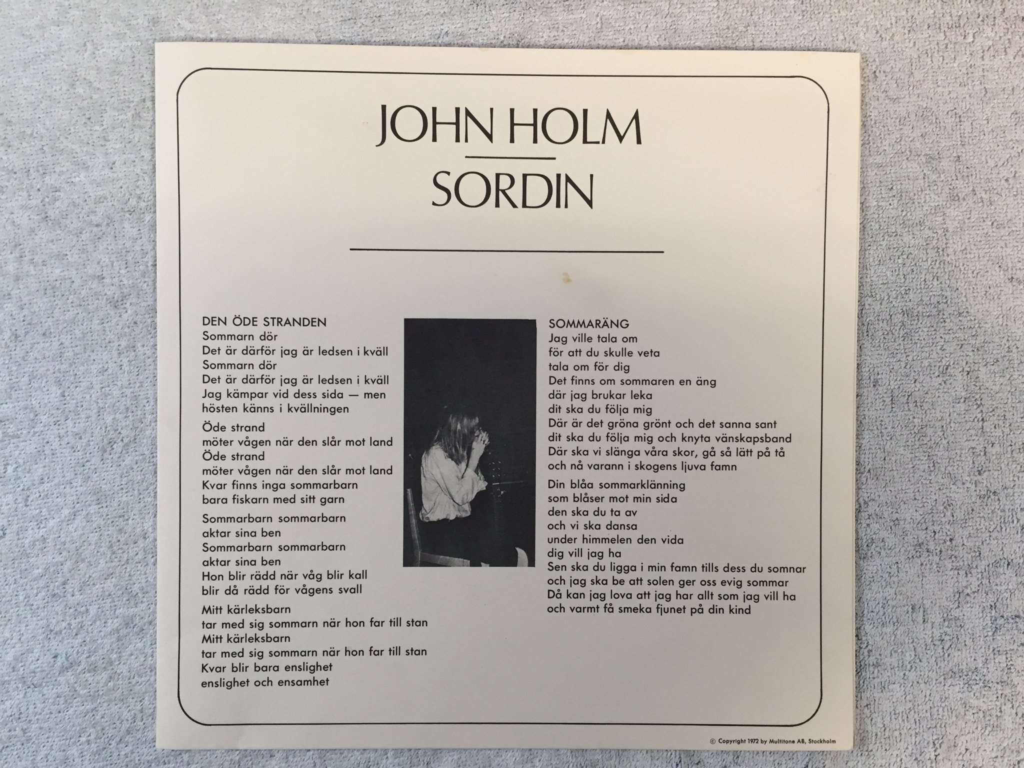 Omslagsbild för skivan JOHN HOLM sordin LP -72 Swe METRONOME MLP 15445