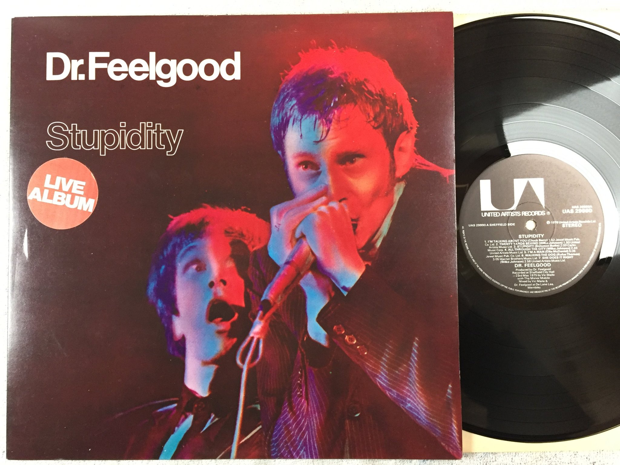 Omslagsbild för skivan DR. FEELGOOD stupidity LP -76 UK UNITED ARTISTS UAS 29990