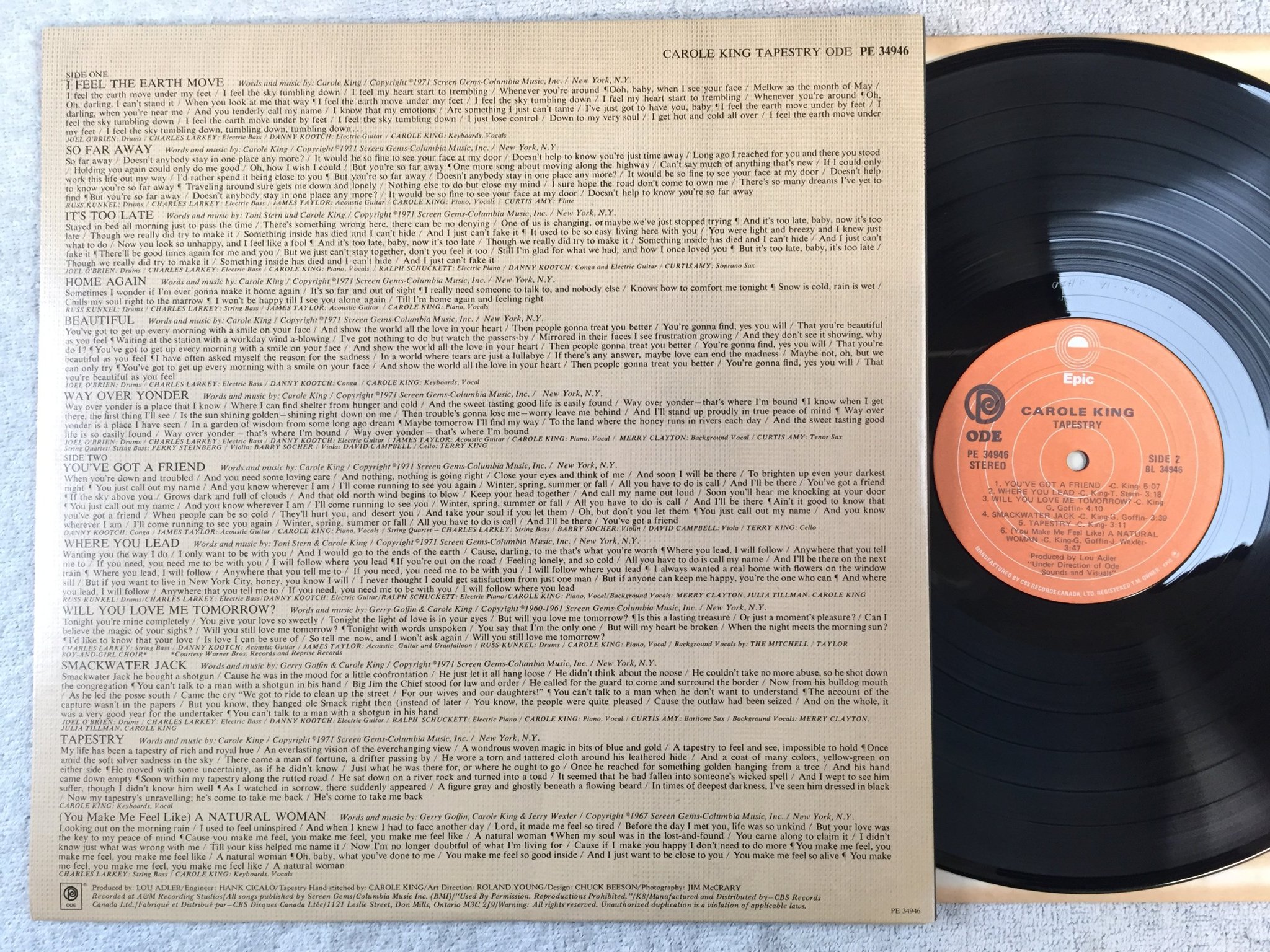 Omslagsbild för skivan CAROLE KING tapestry LP Can EPIC PE 34946 classic!!