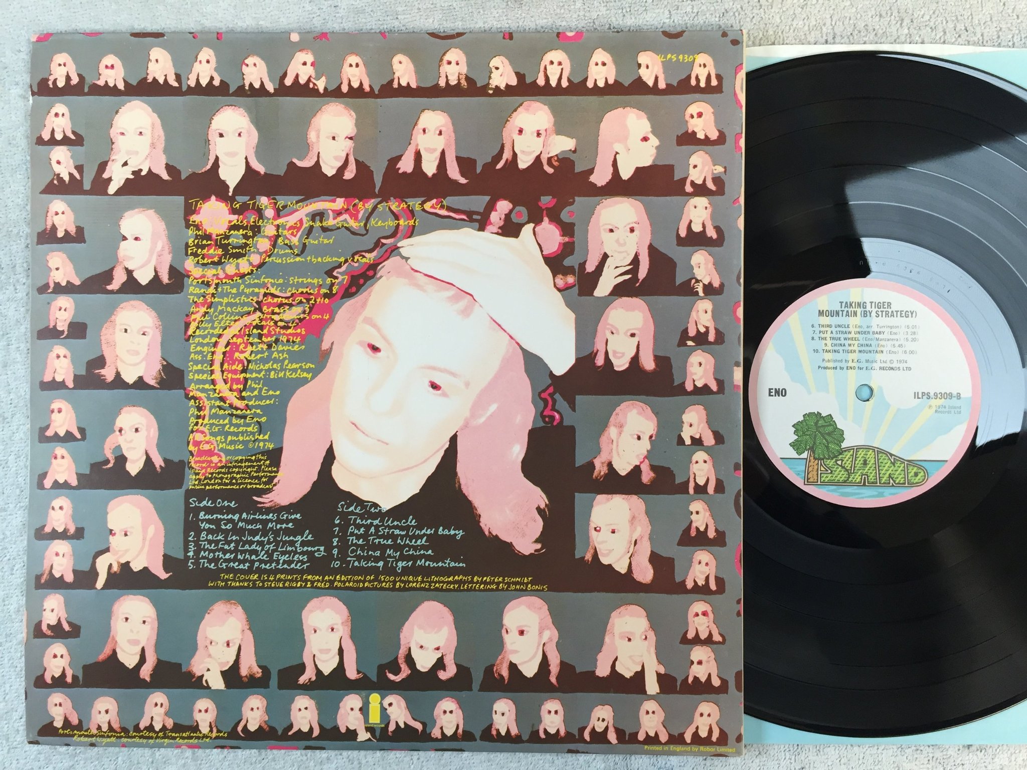 Omslagsbild för skivan BRIAN ENO taking tiger mountain LP -74 UK ISLAND ILPS 9309 pink rim 