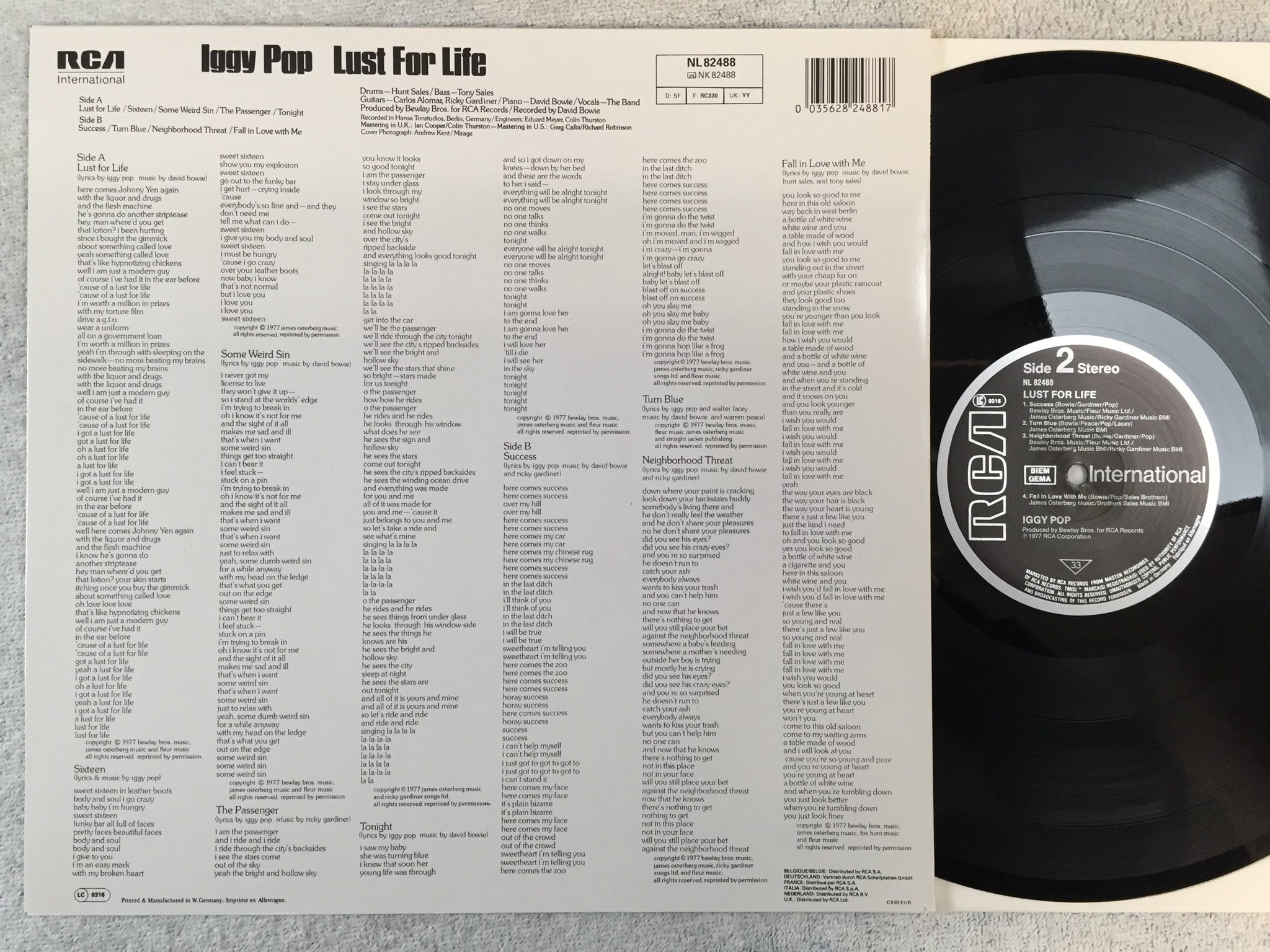 Omslagsbild för skivan IGGY POP lust for life LP RCA NL 82488