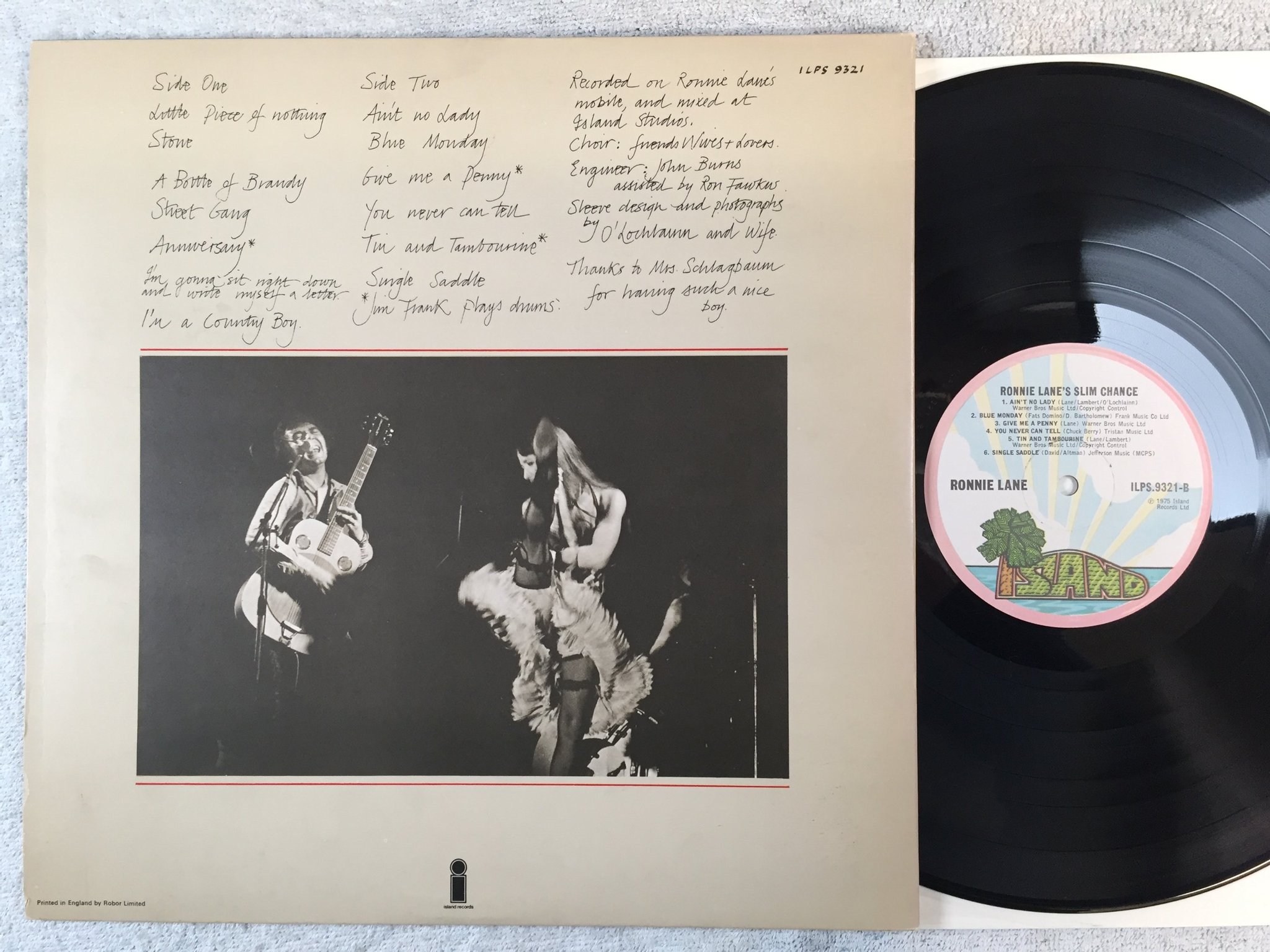 Omslagsbild för skivan RONNIE LANE 's slim chance LP -75 UK ISLAND ILPS 9321