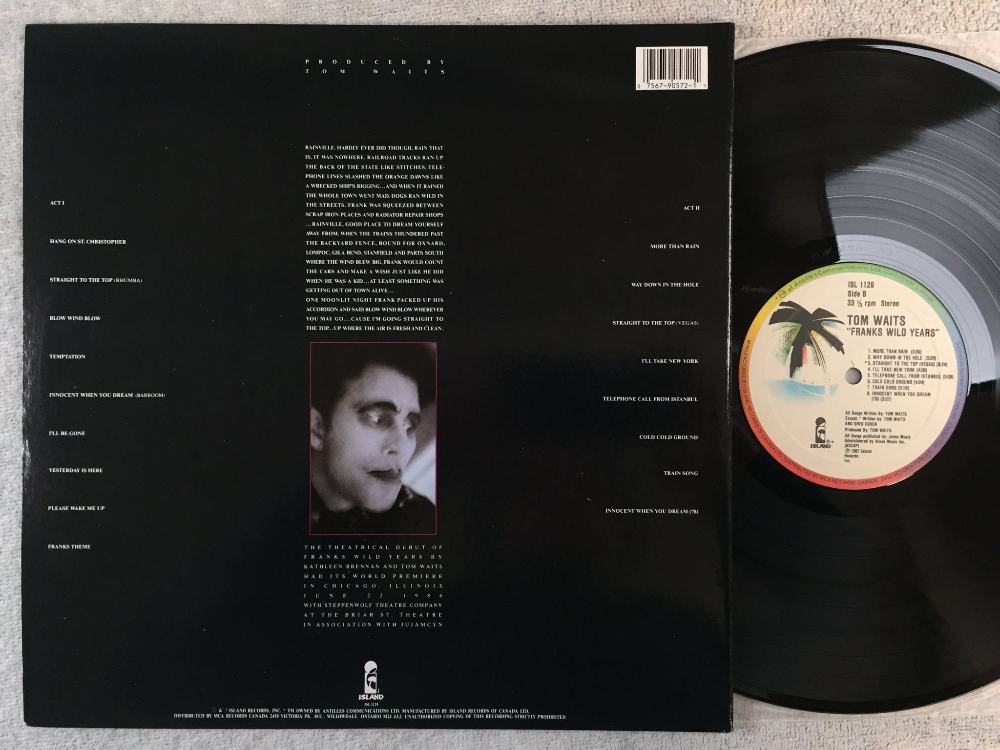 Omslagsbild för skivan TOM WAITS Franks wild years LP -87 Can ISLAND ISL 1129