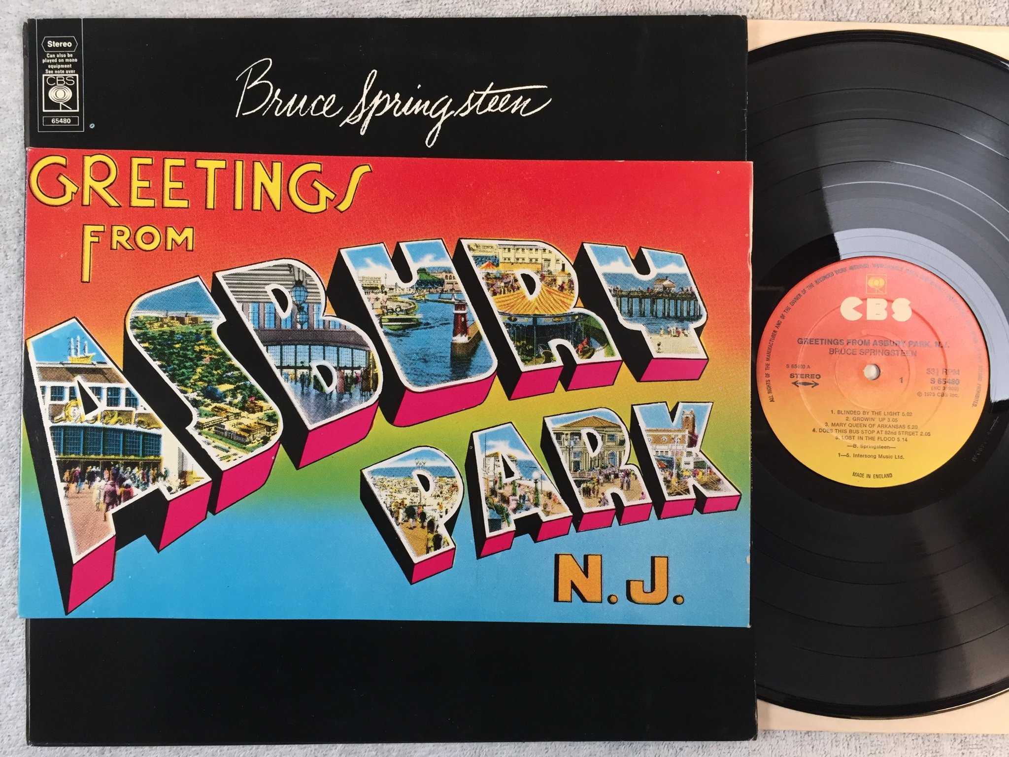 Omslagsbild för skivan BRUCE SPRINGSTEEN greetings from Asbury Park N.J.  LP UK CBS S 65480