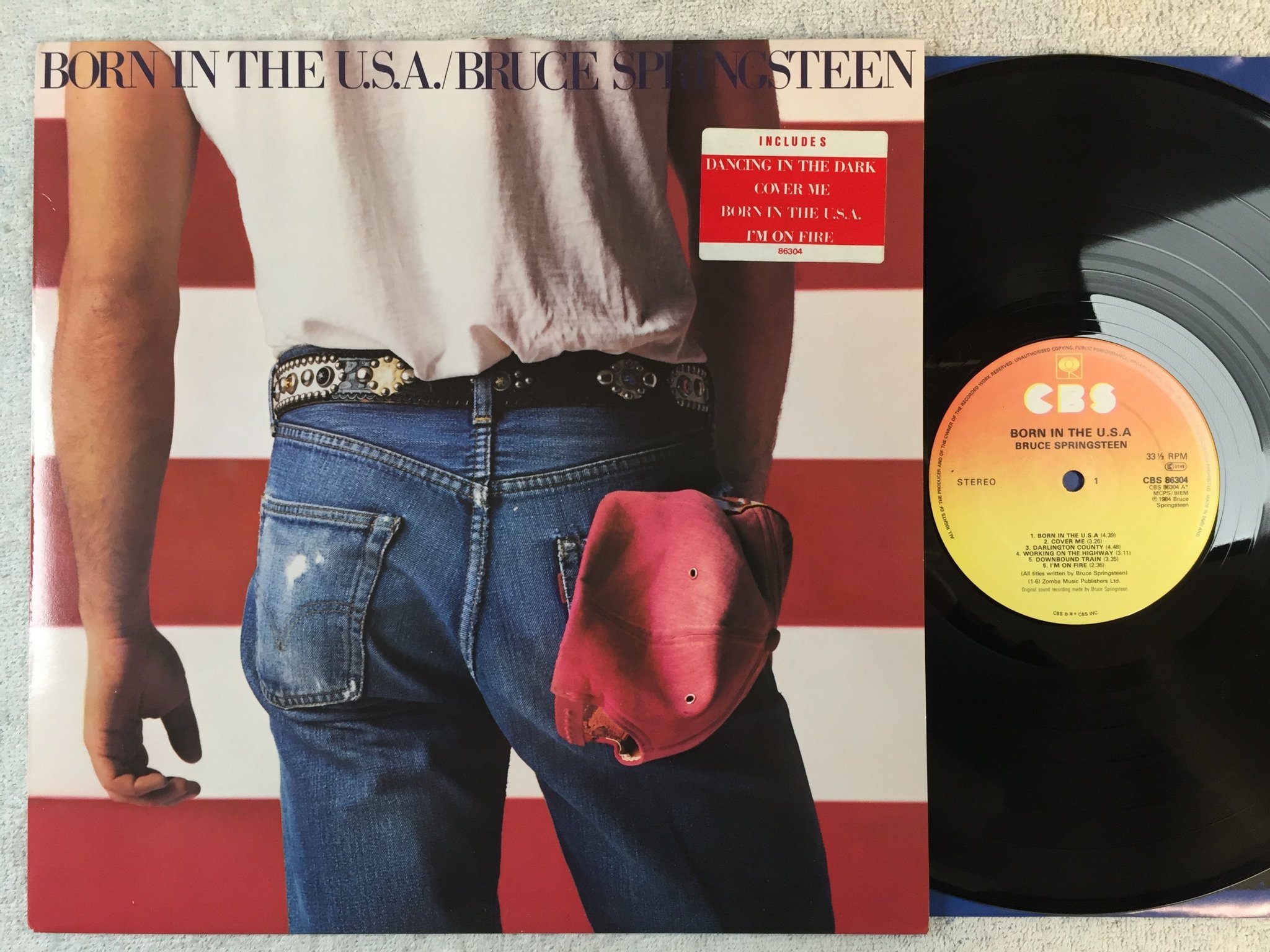 Omslagsbild för skivan BRUCE SPRINGSTEEN born in the U.S.A. LP UK CBS S 86304