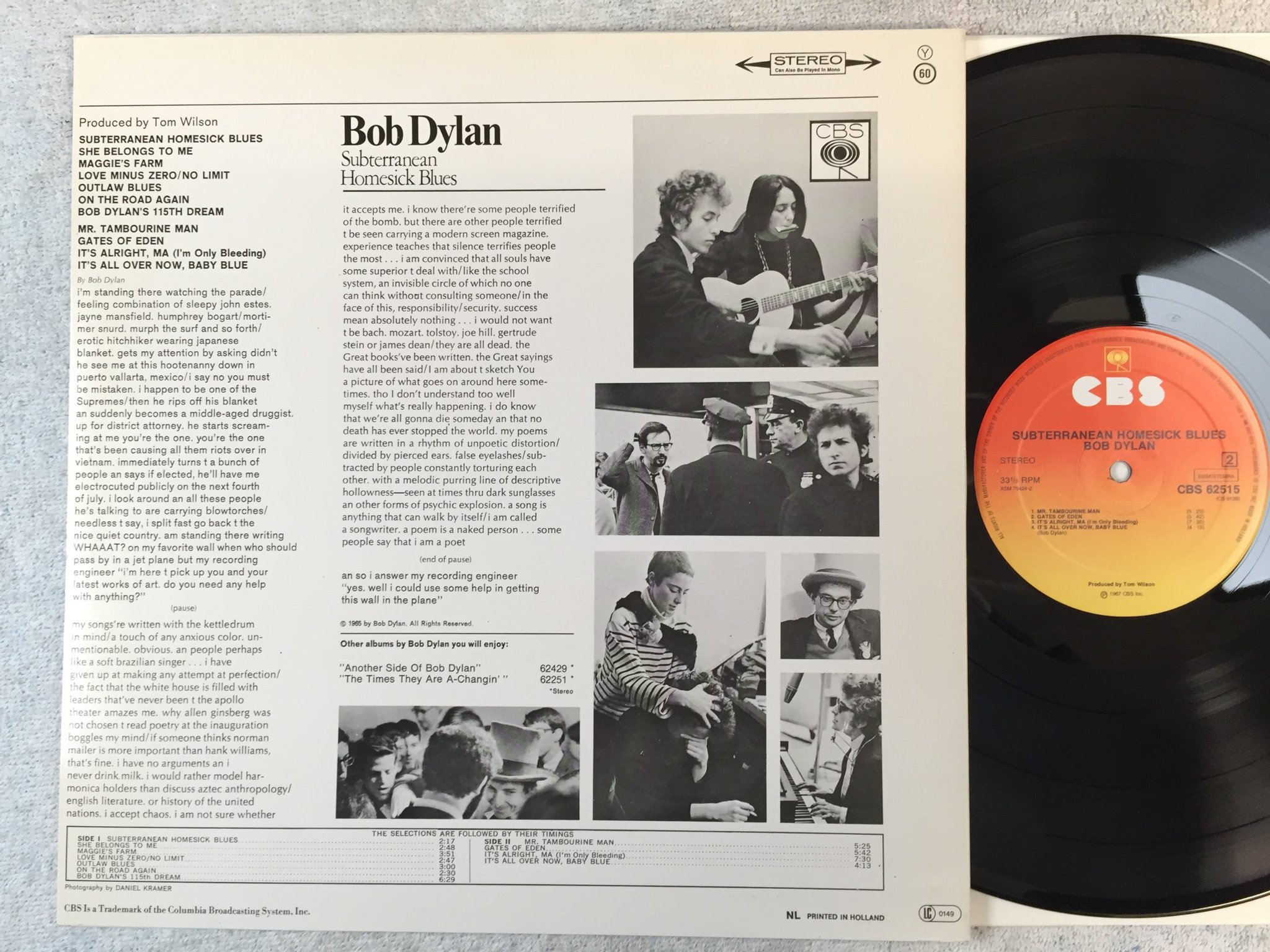 Omslagsbild för skivan BOB DYLAN subterranean homesick blues LP re Hol CBS 62515