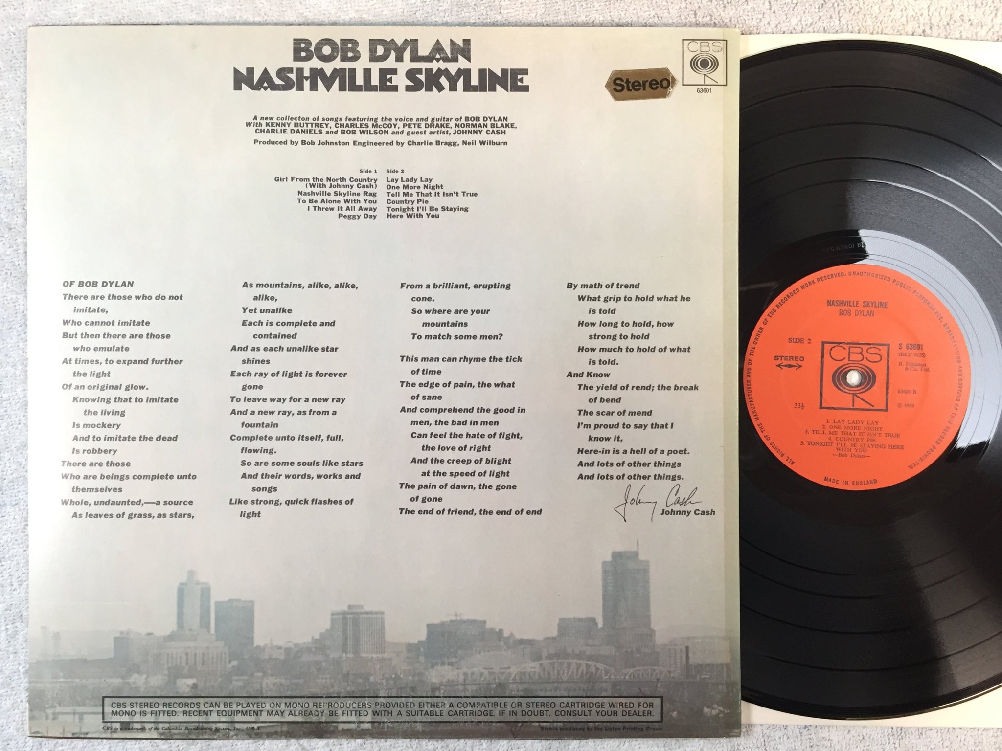 Omslagsbild för skivan BOB DYLAN Nashville skyline LP  -69 UK CBS S 63601