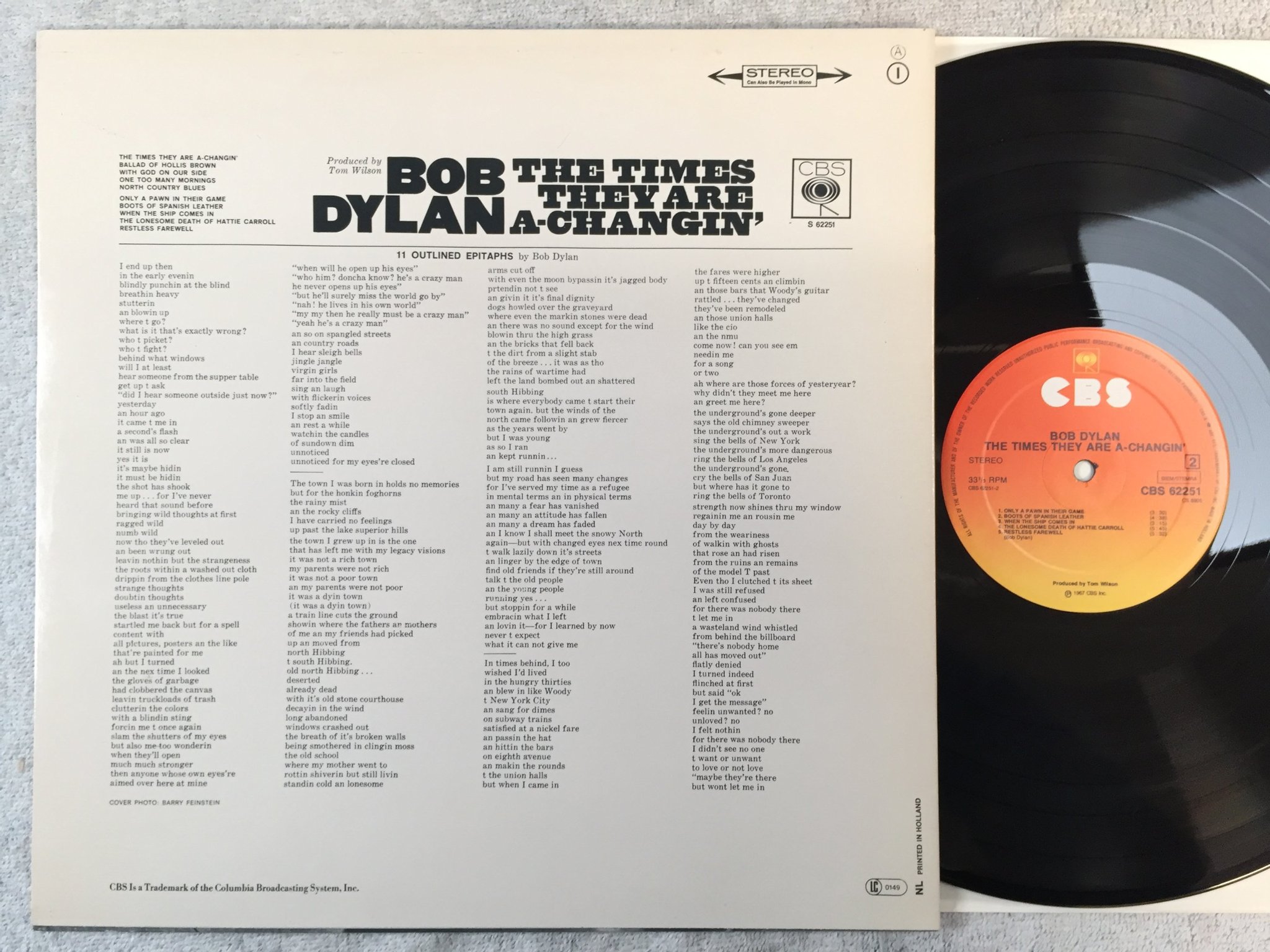 Omslagsbild för skivan BOB DYLAN the times they are A-changin' LP  Hol CBS 62251