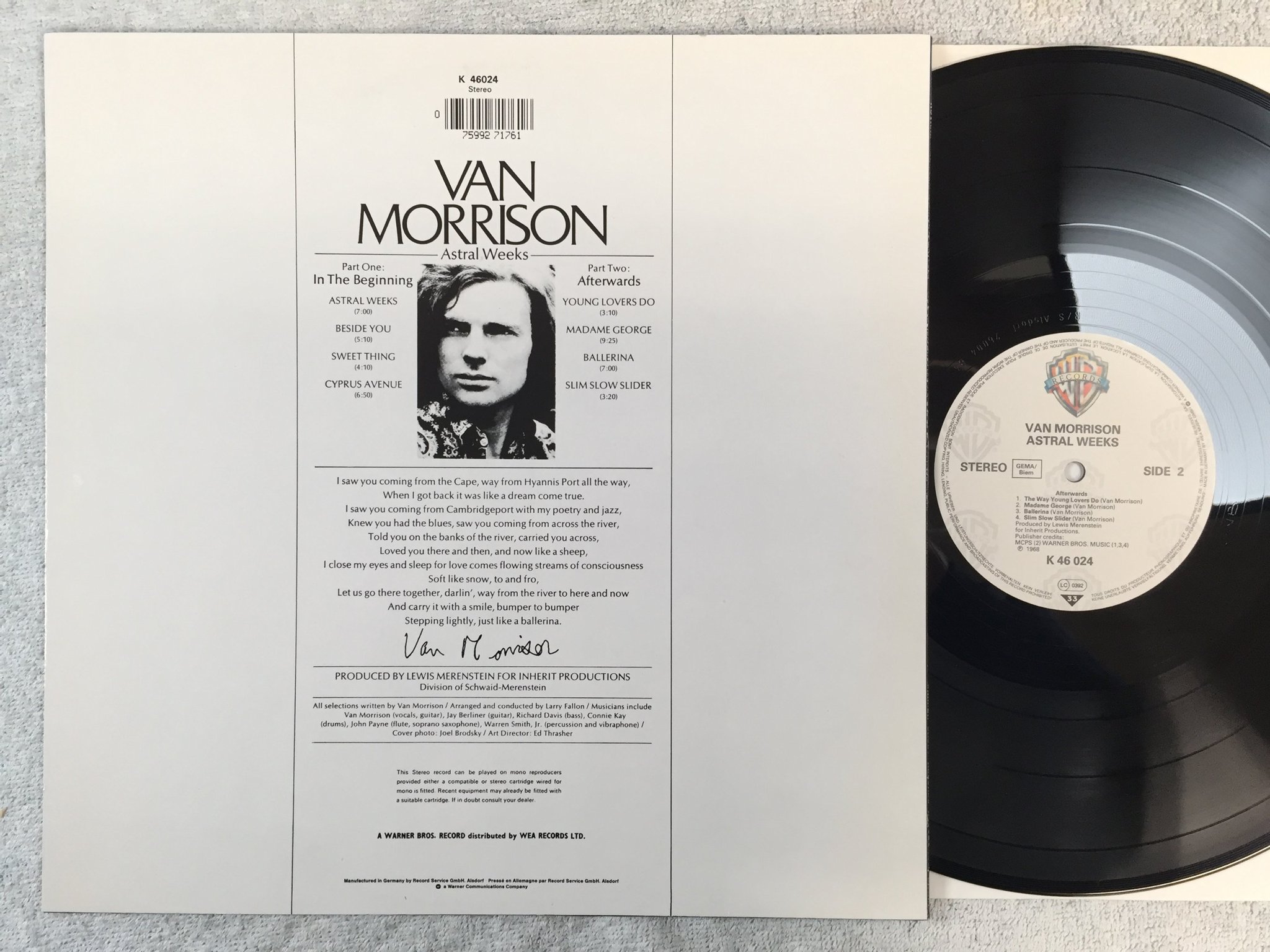 Omslagsbild för skivan VAN MORRISON astral weeks LP re Ger WARNER BROS K 46024 "madame George"