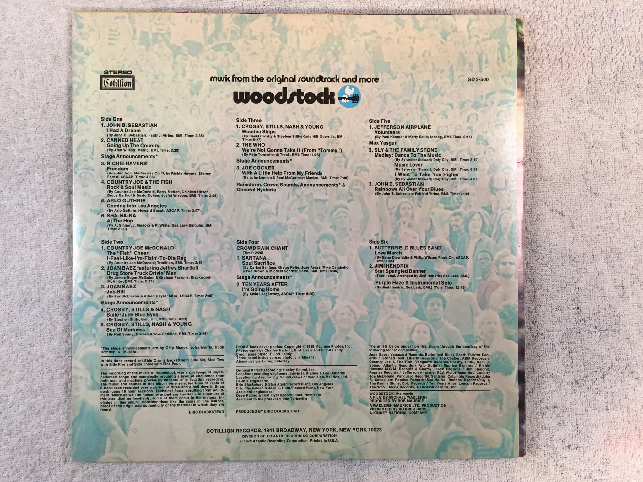 Omslagsbild för skivan V/A woodstock 3xLP -70 US COTTILION SD 3-500 classic ! ! ! 