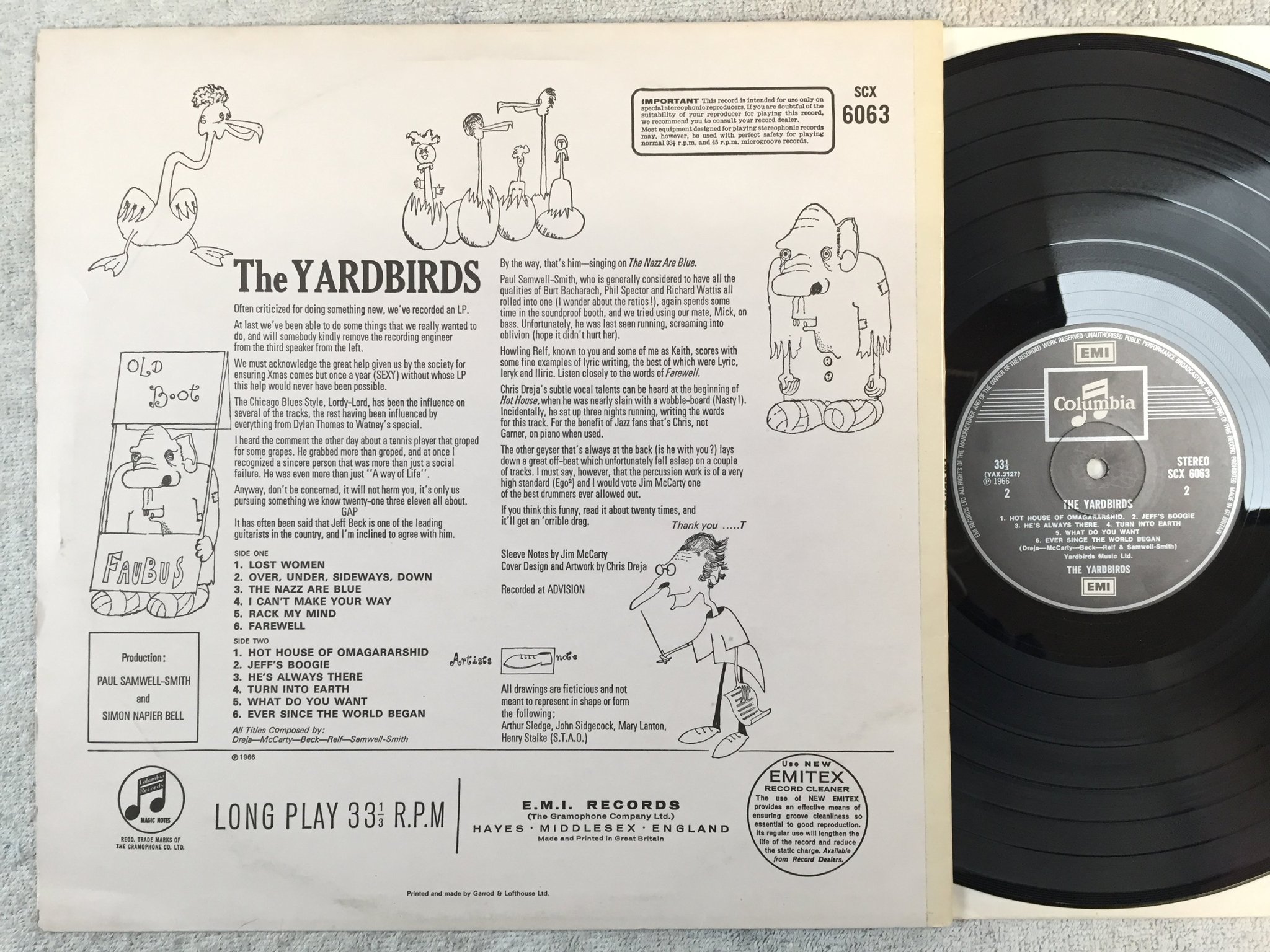 Omslagsbild för skivan THE YARDBIRDS s/t LP re UK EMI / COLUMBIA SCX 6063