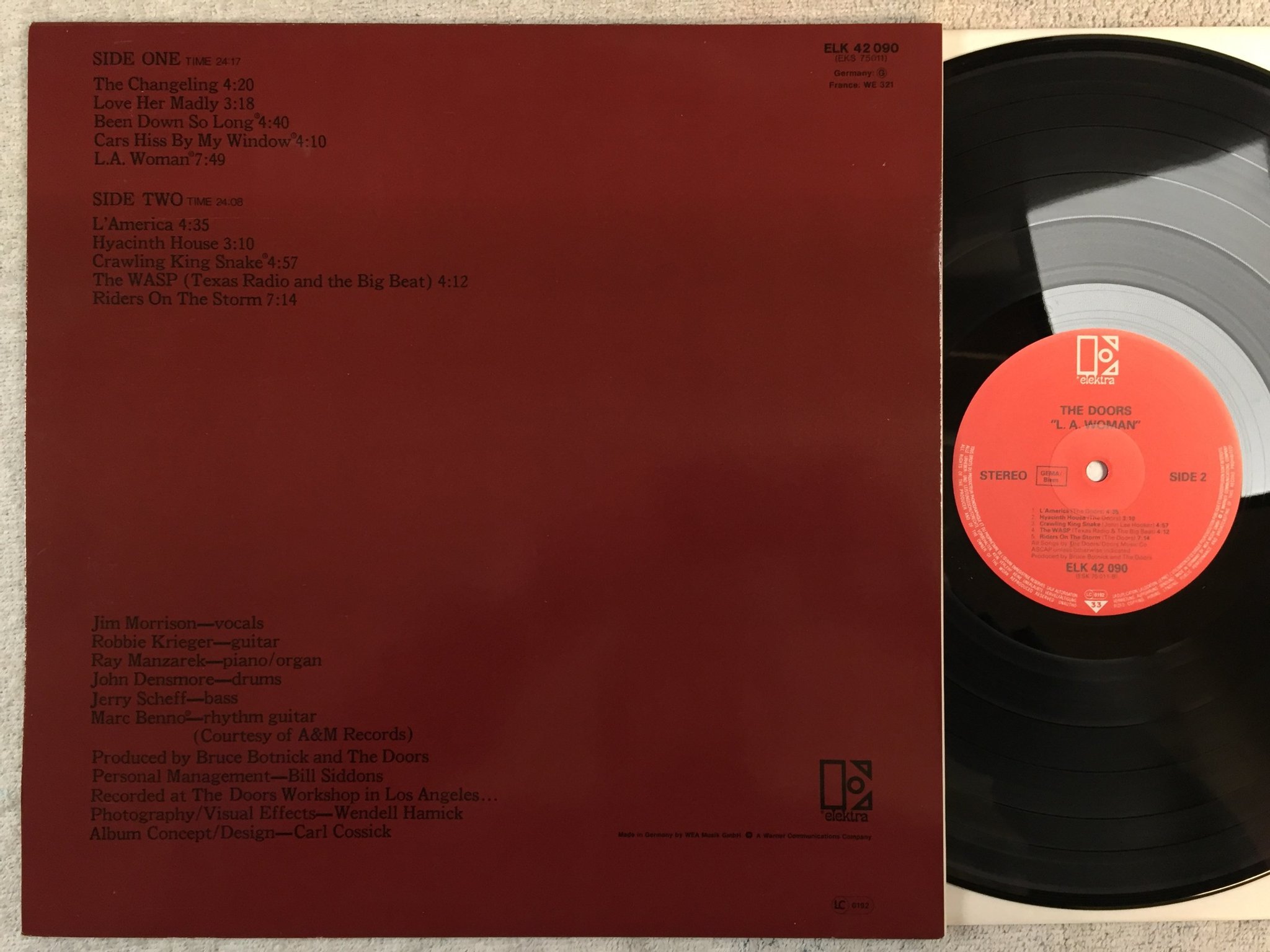Omslagsbild för skivan THE DOORS L.A. Woman LP re Ger ELEKTRA ELK 42090