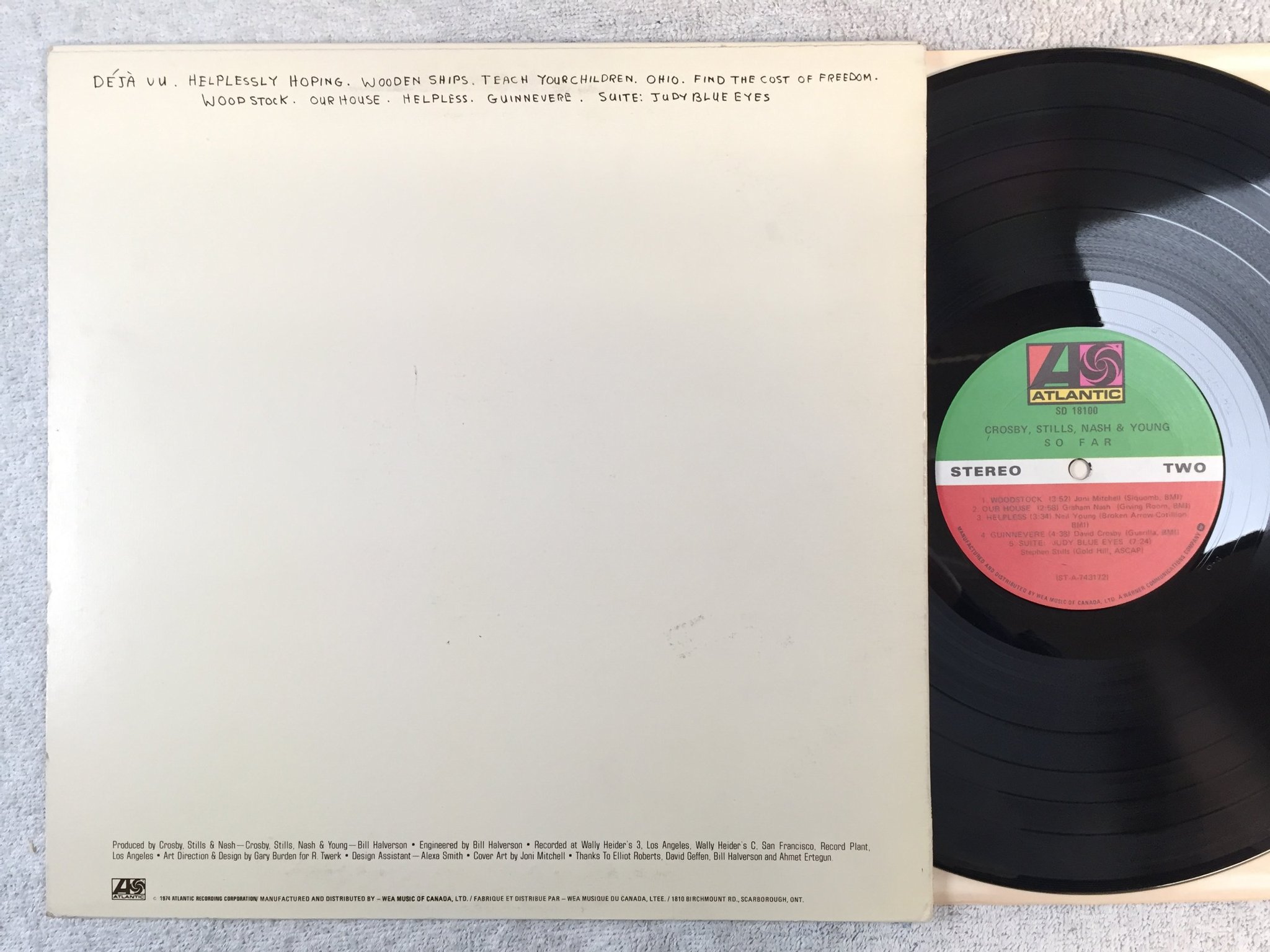 Omslagsbild för skivan CROSBY, STILLS, NASH & YOUNG so far LP Can ATLANTIC SD 18100
