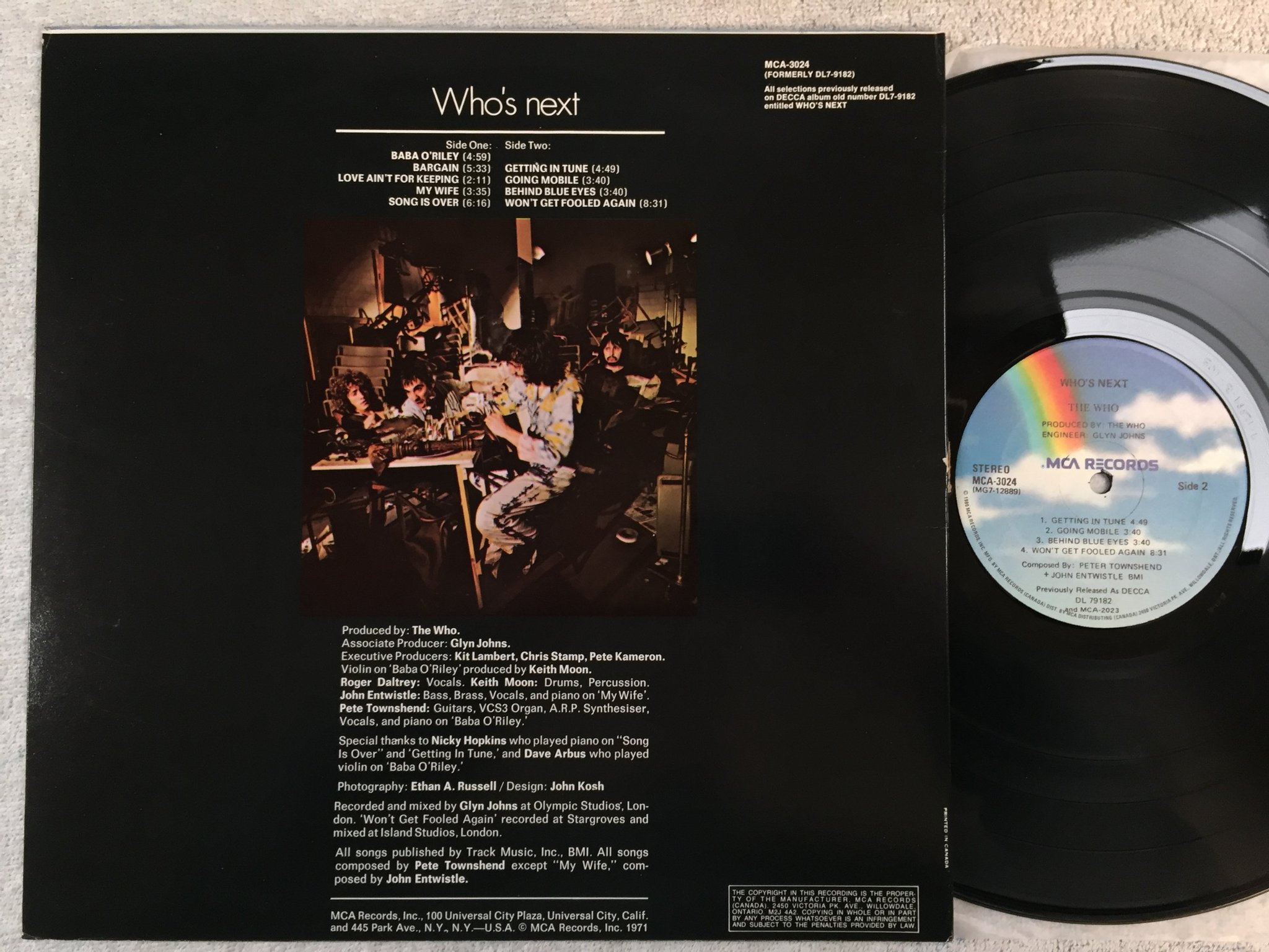 Omslagsbild för skivan THE WHO who's next LP Can MCA 3024