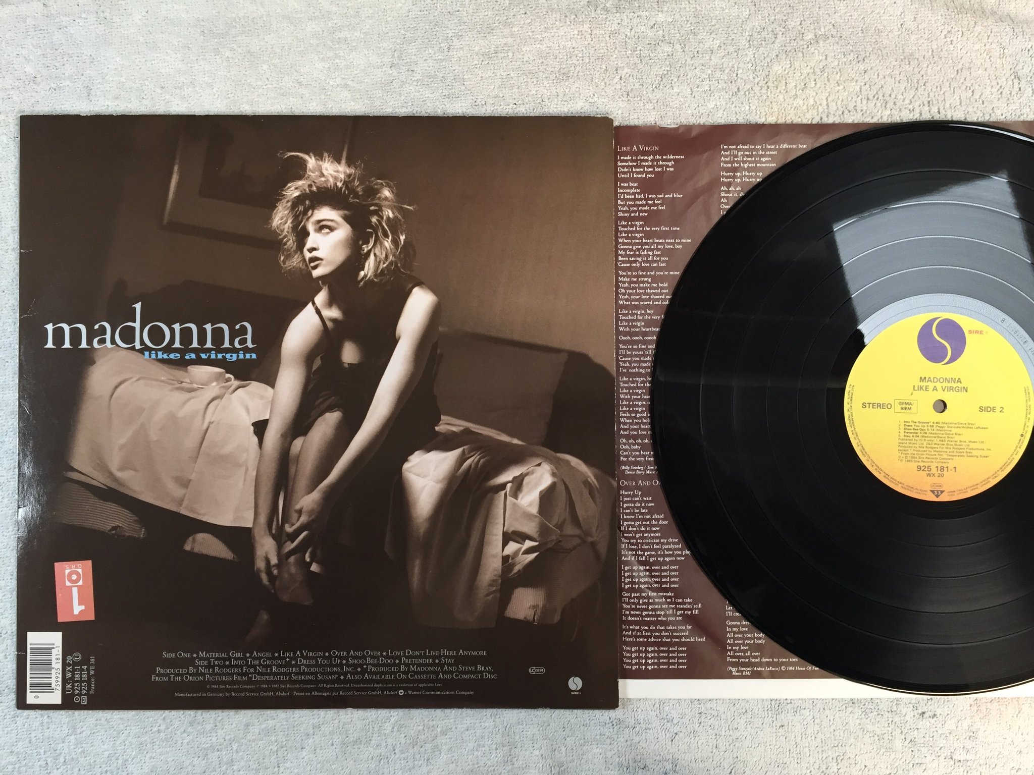 Omslagsbild för skivan MADONNA like a virgin LP Ger SIRE 925181-1