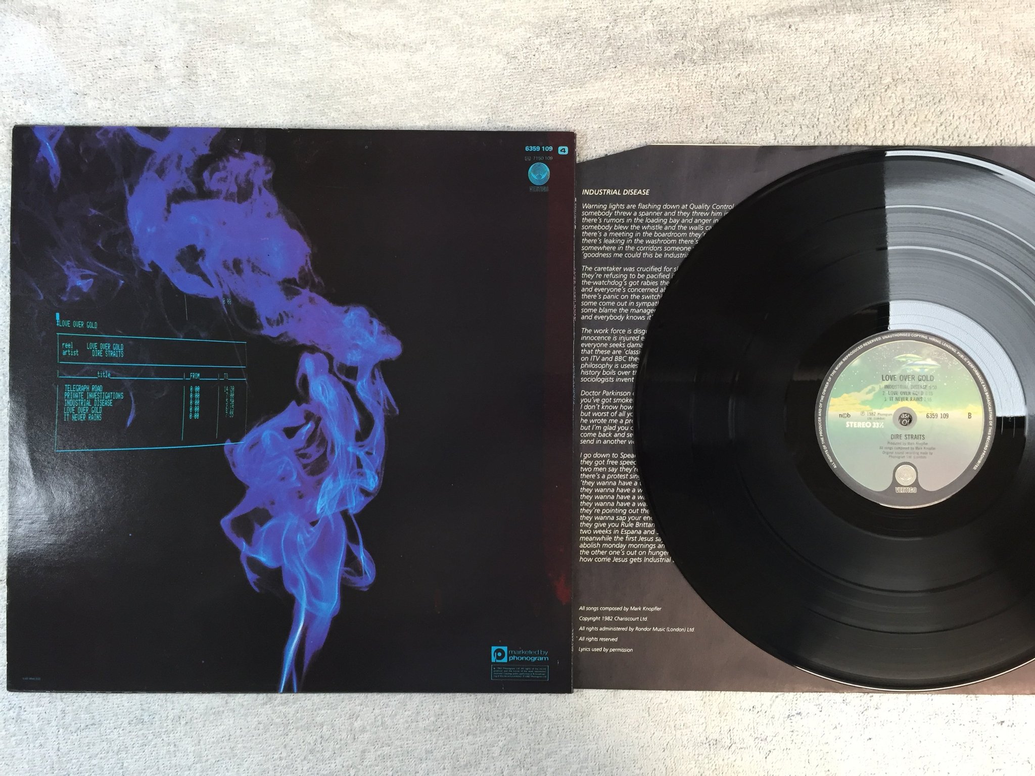 Omslagsbild för skivan DIRE STRAITS love over gold LP ncb -82 VERTIGO 6359109
