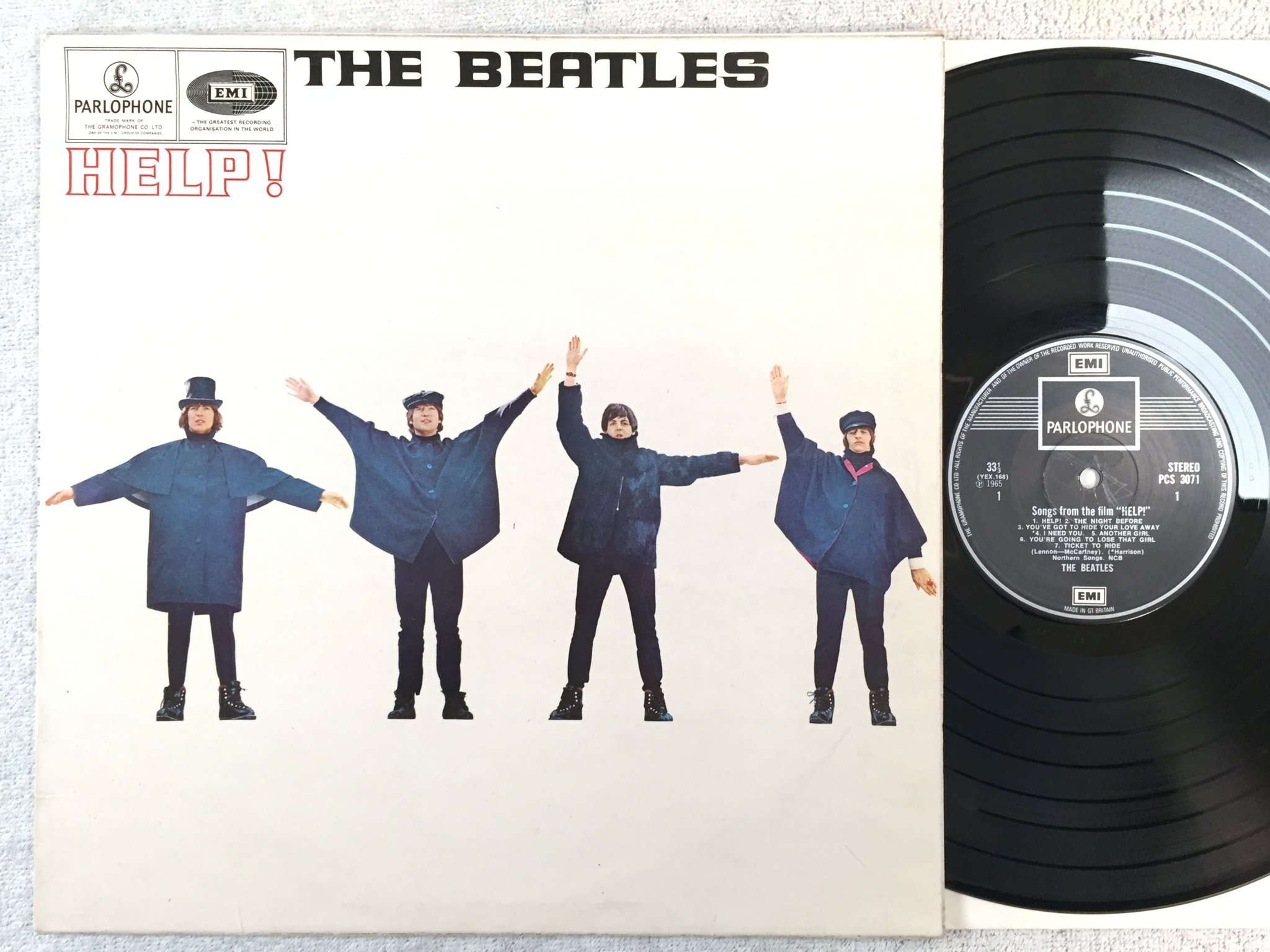 Omslagsbild för skivan THE BEATLES help LP re UK EMI / PARLOPHONE PCS 3071