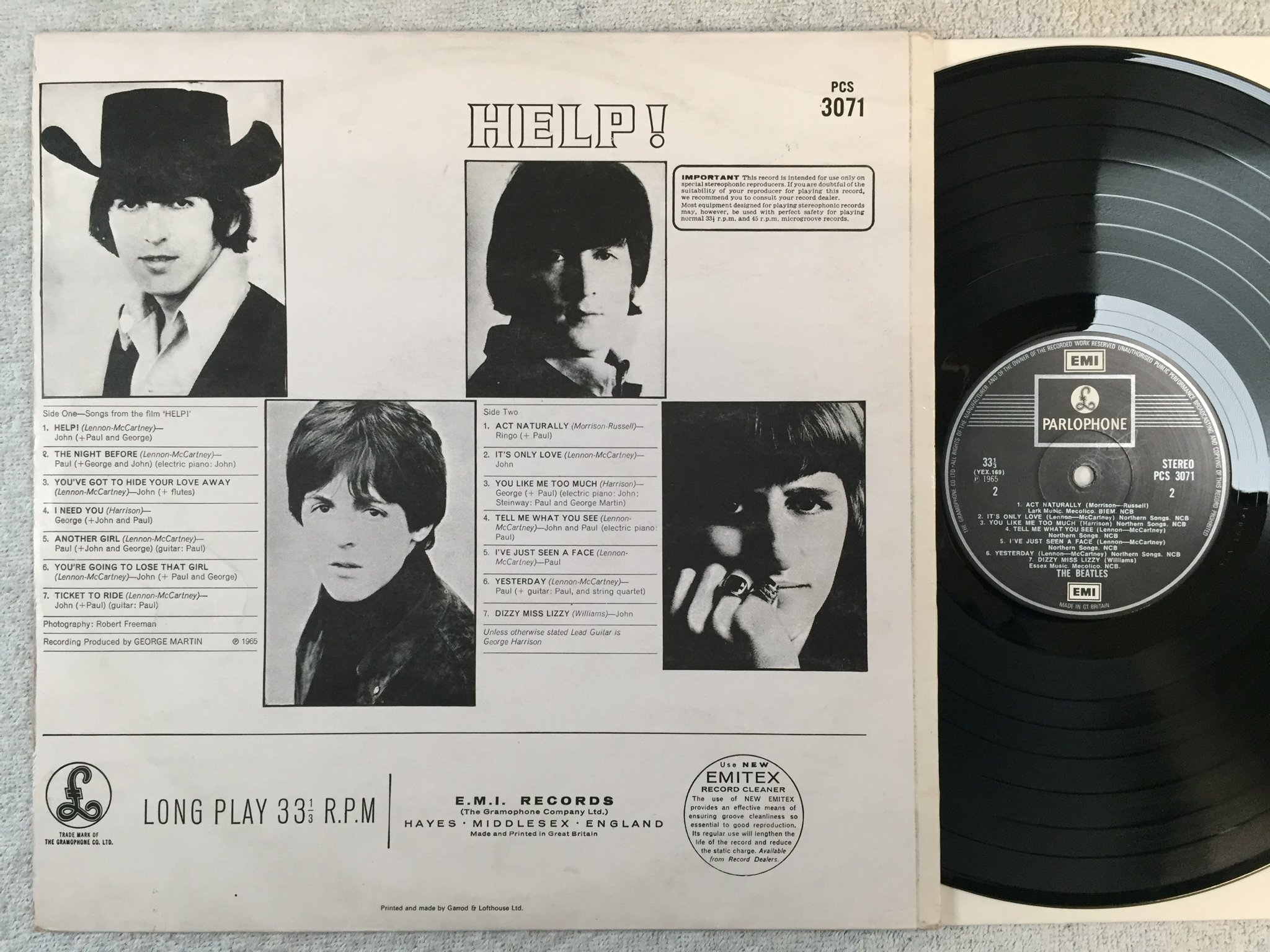 Omslagsbild för skivan THE BEATLES help LP re UK EMI / PARLOPHONE PCS 3071