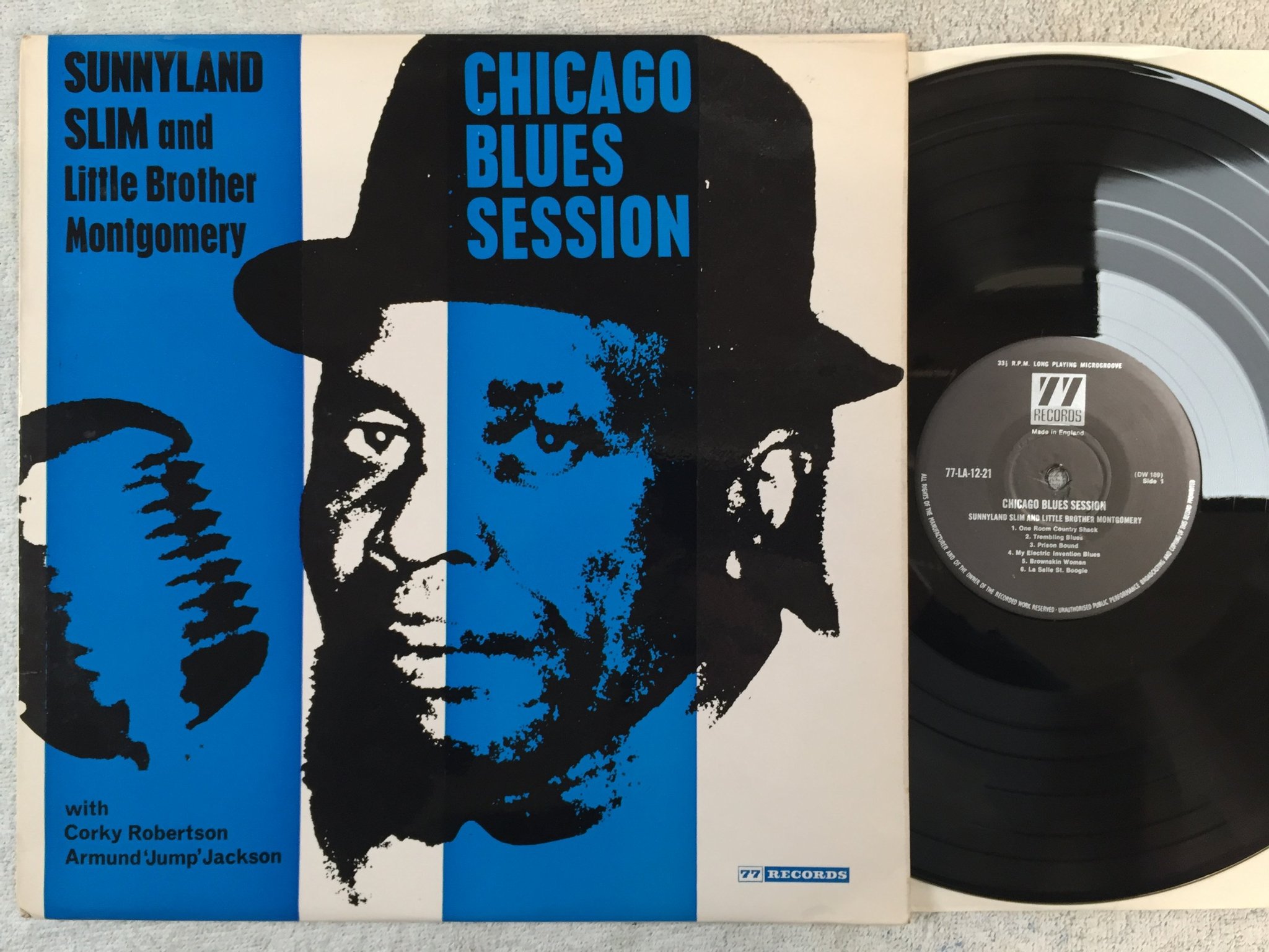 Omslagsbild för skivan SUNNYLAND SLIM & LITTLE BROTHER MONTGOMERY LP re UK 77 LA 12/21 